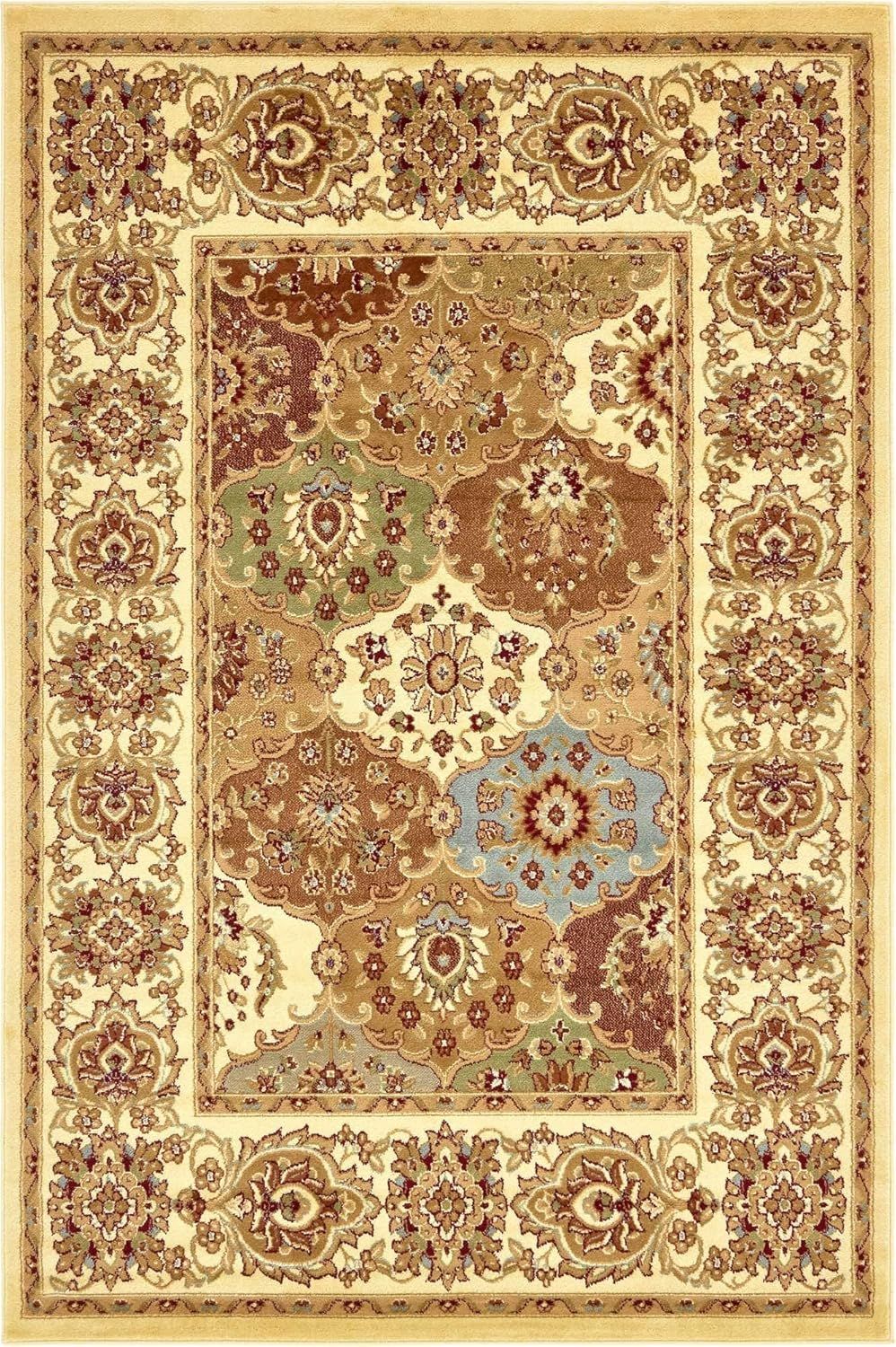 Voyage Elegance 6' x 9' Ivory and Brown Synthetic Area Rug