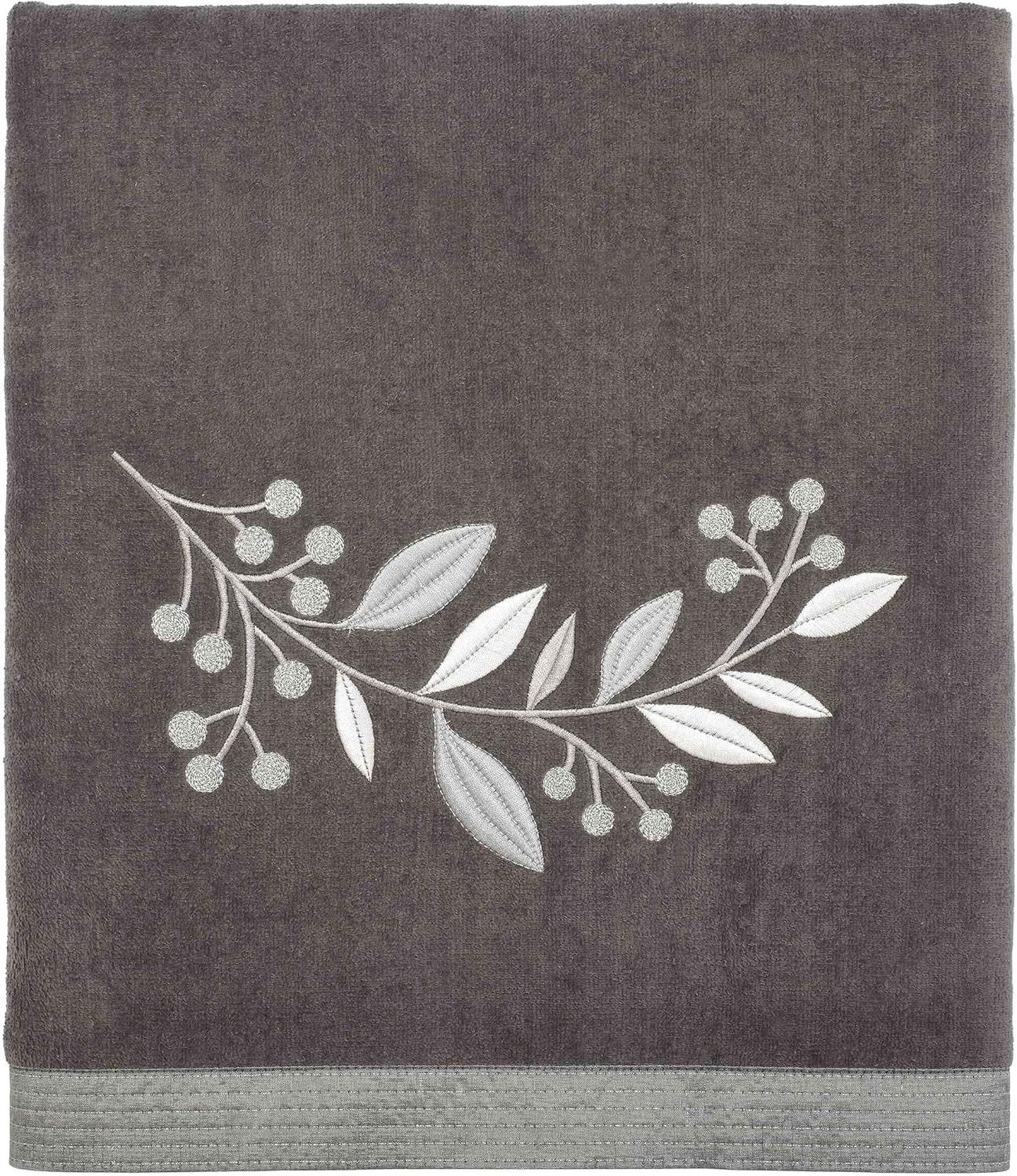 Granite Cotton Embroidered Leaf and Vine Bath Towel Set