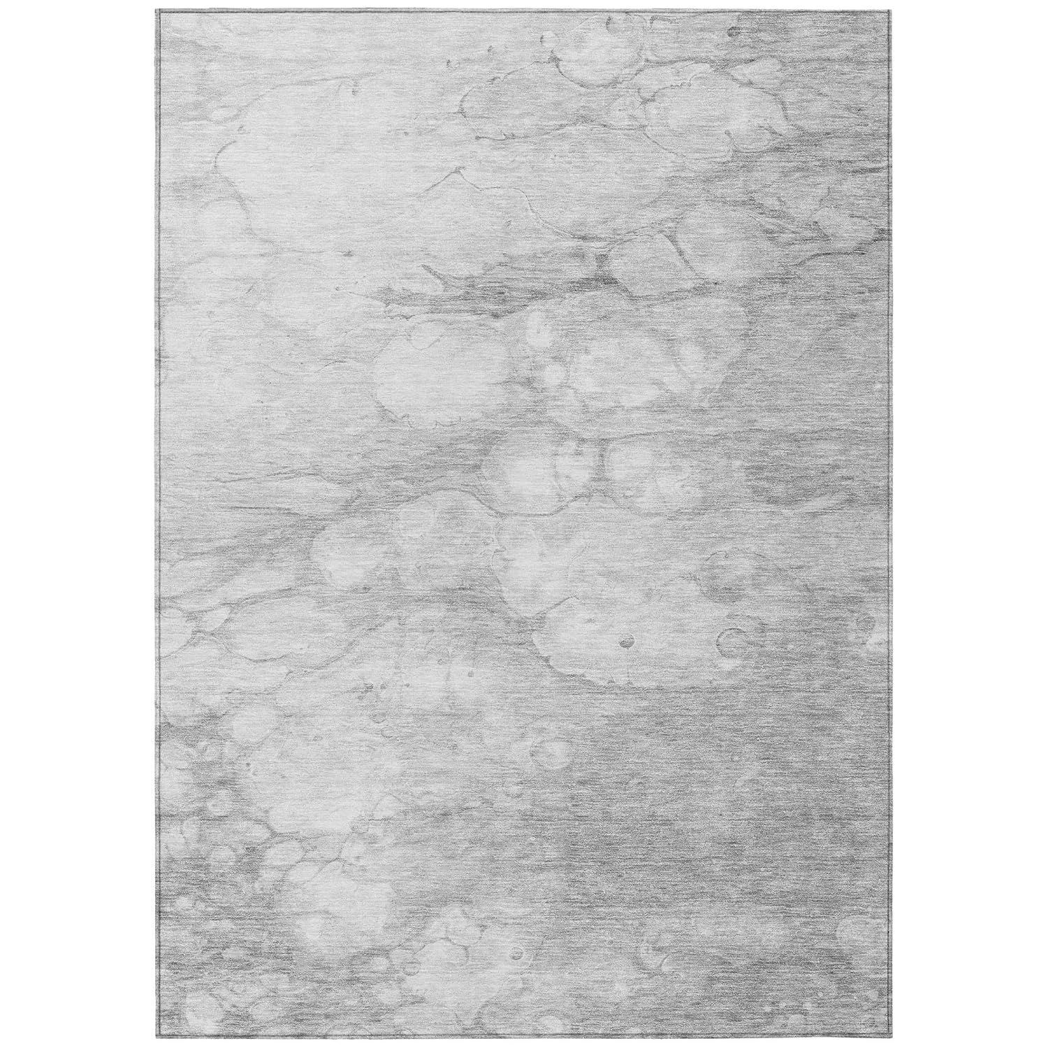 Silver Abstract Machine Washable Indoor Outdoor Rug