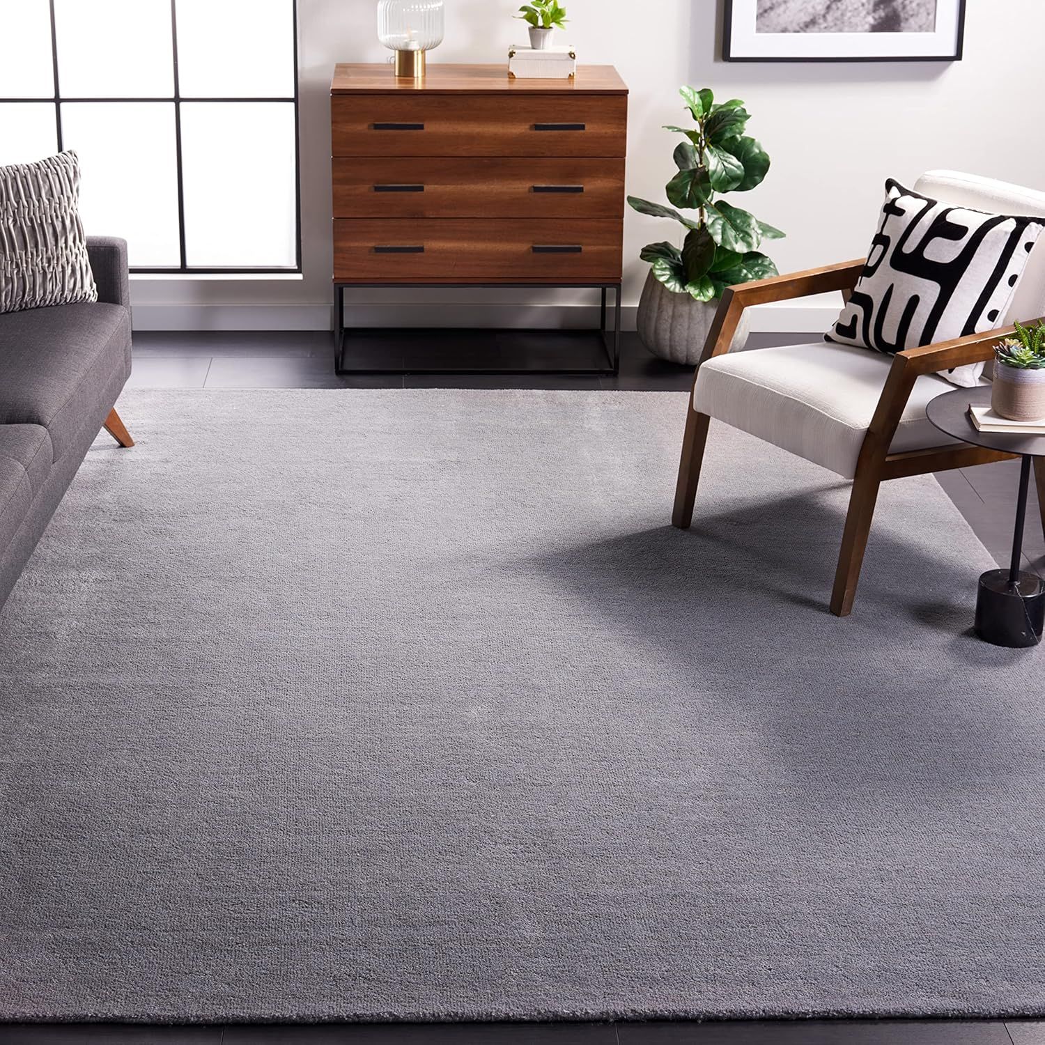 Hand-Tufted Artisan Gray Shag Wool Square Rug, 62"