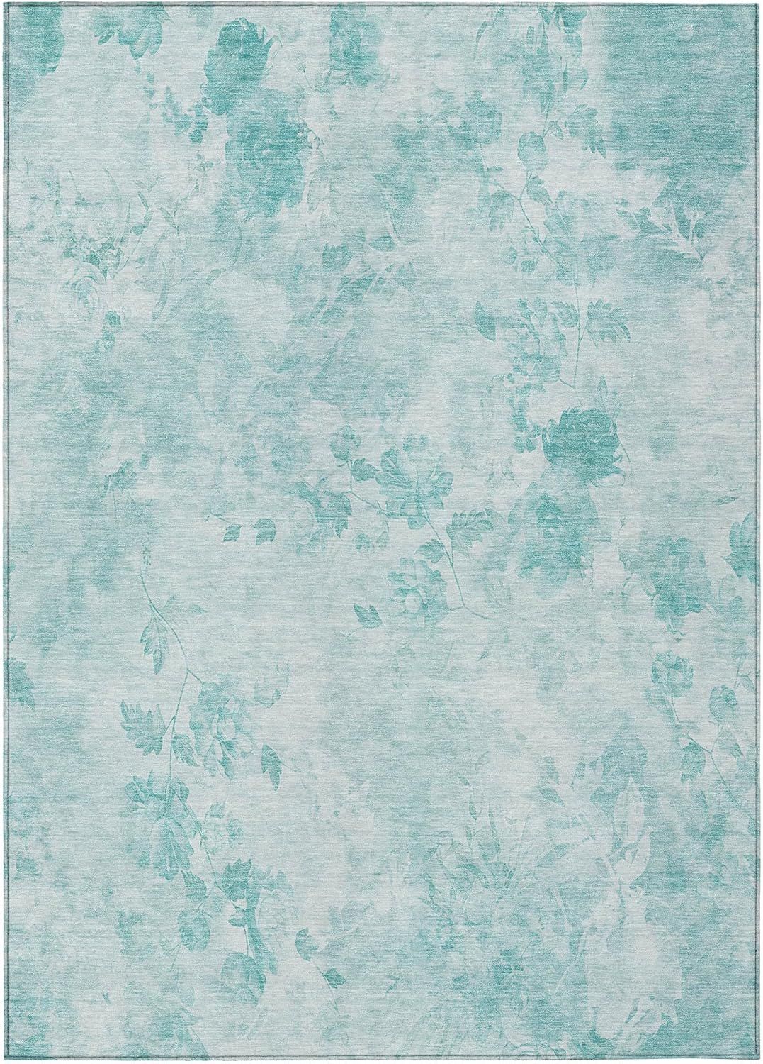 Aqua Floral Synthetic Indoor/Outdoor Washable Area Rug 2'6" x 3'10"