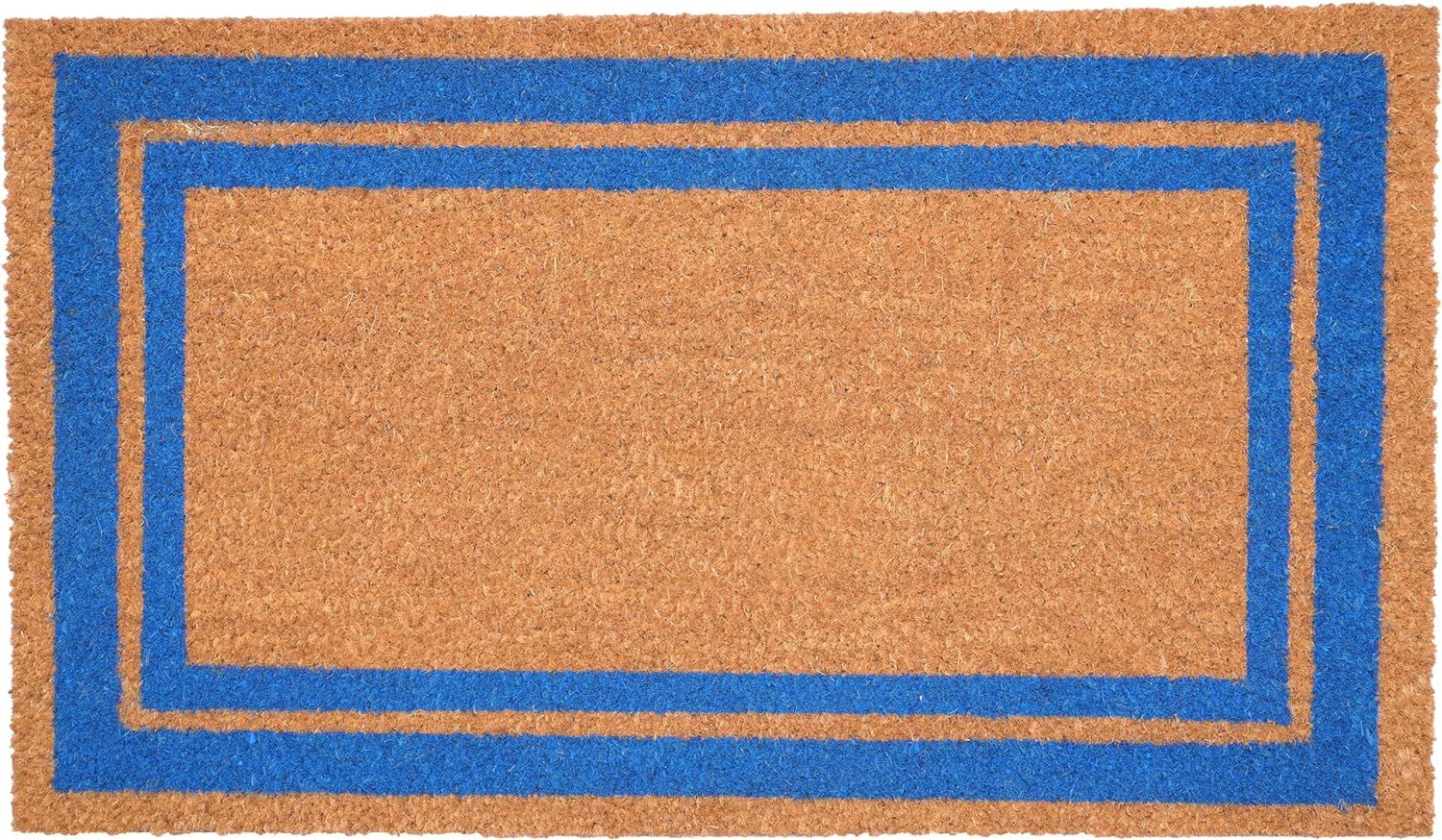 Natural Coir 24" x 36" Rectangular Outdoor Doormat with Blue Border