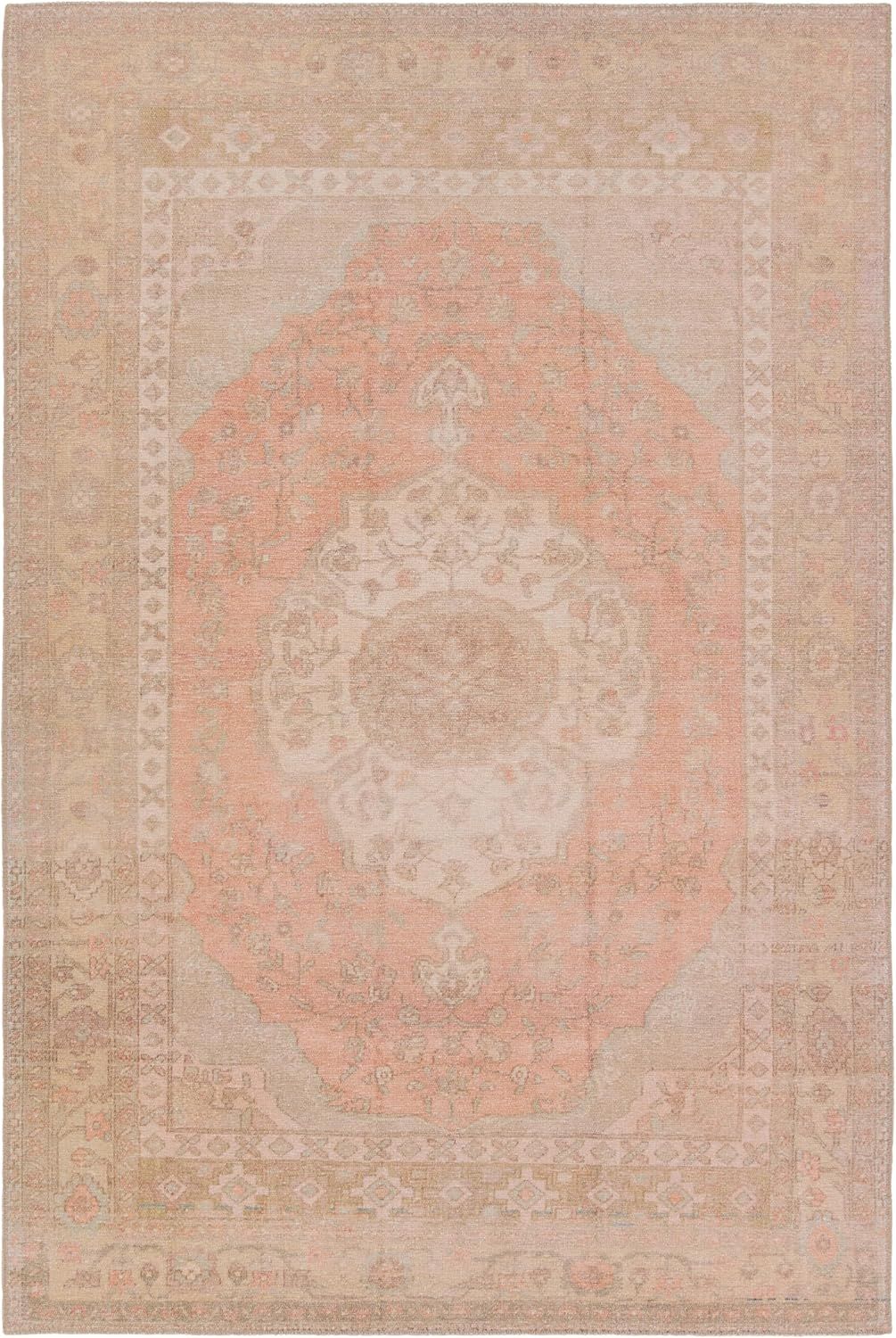 Vintage Medallion Gray and Orange Wool Area Rug 5' x 7'