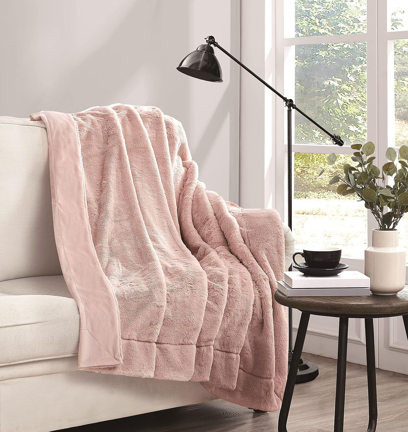 Blush Faux Fur Reversible Winter Throw Blanket 60x70