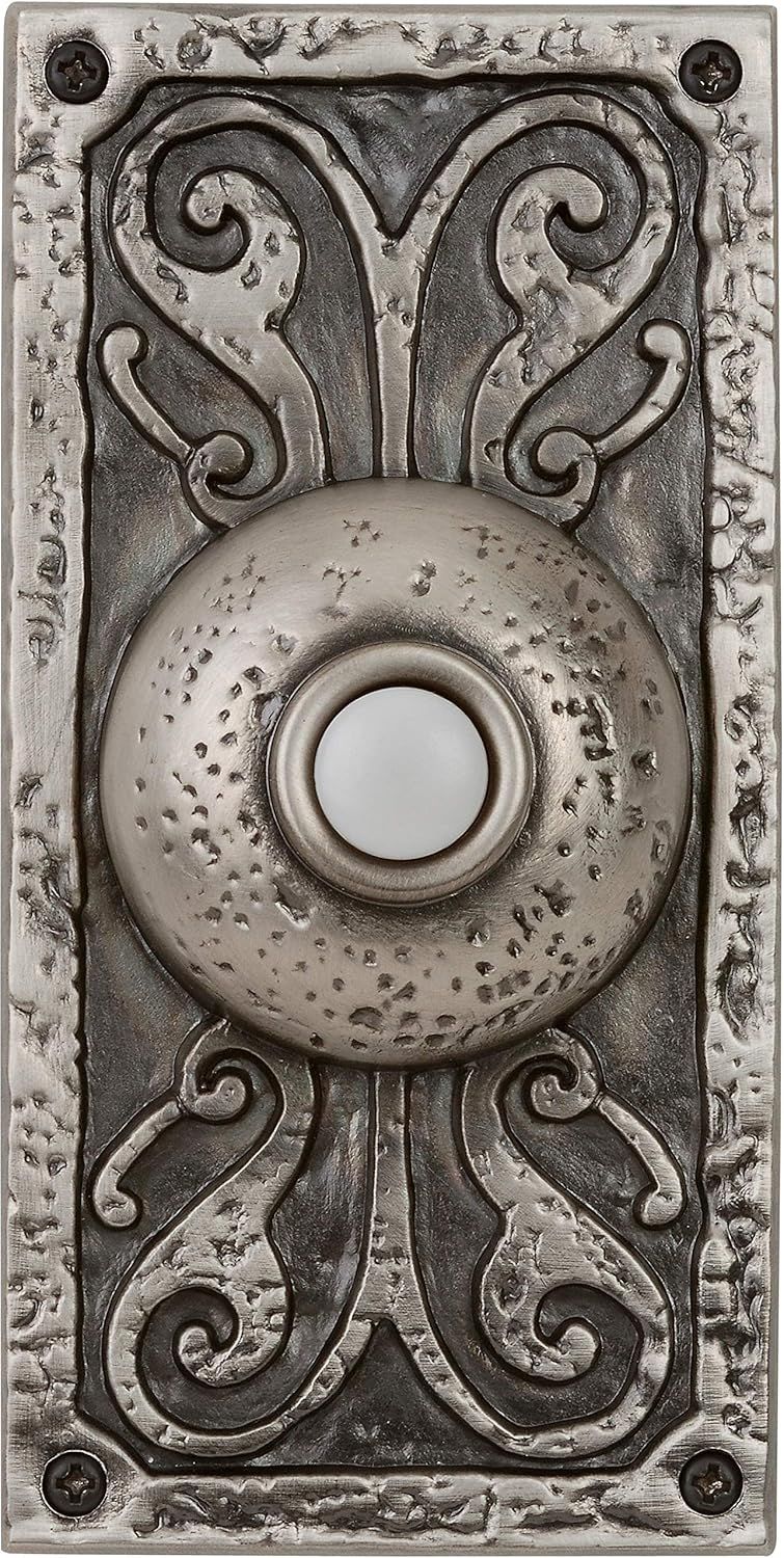 Antique Pewter Ornate Lighted Doorbell Push Button