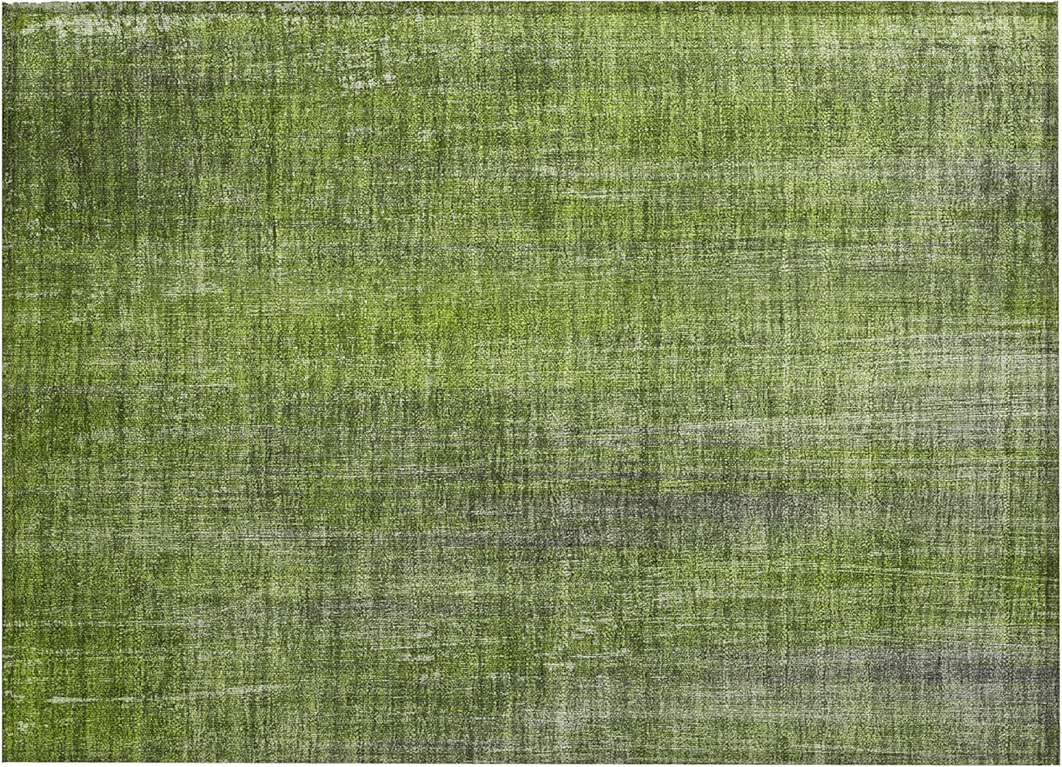 Green Rectangular Machine-Washable Synthetic Area Rug