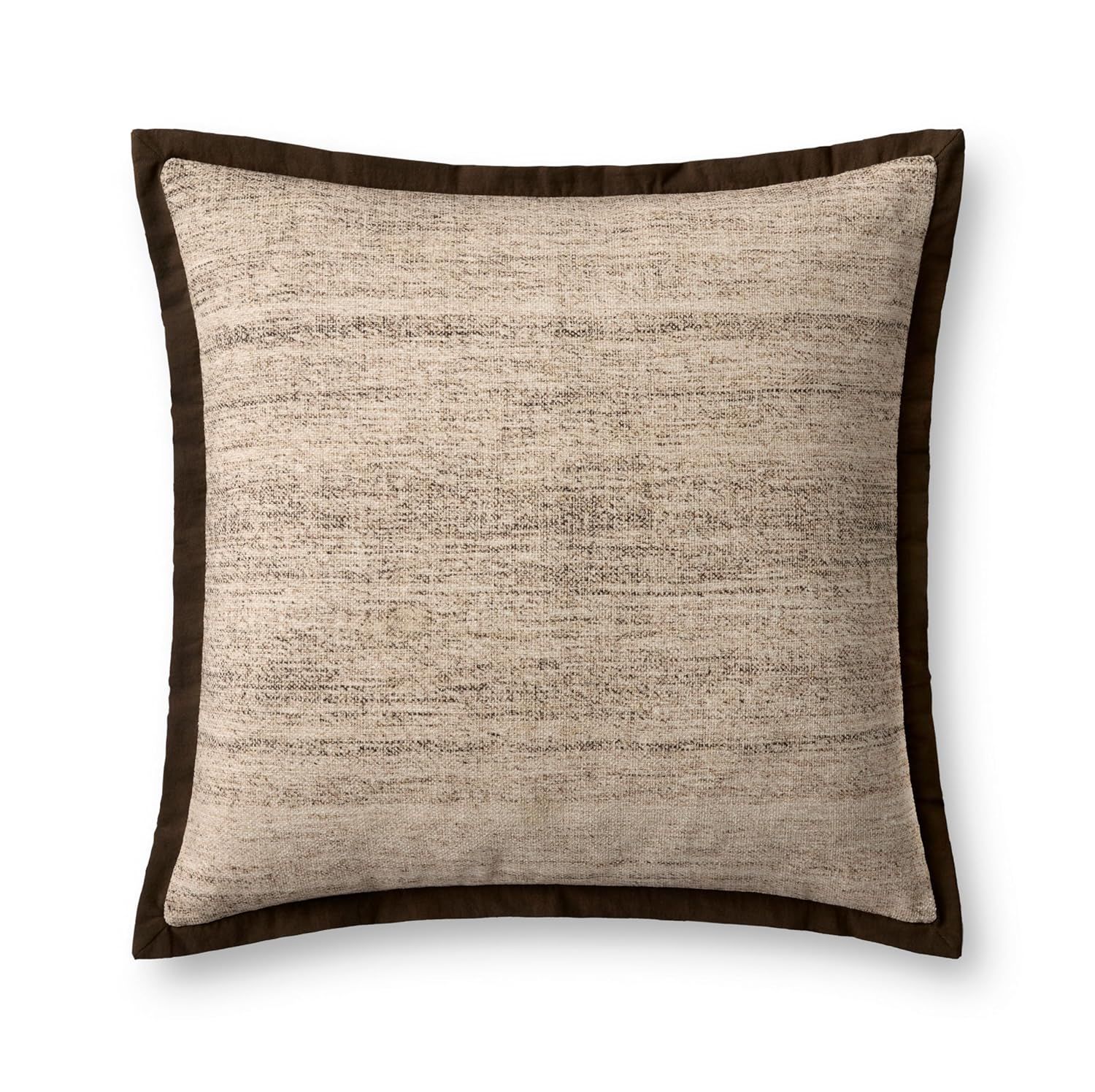 Heathered Brown and Ivory Square Pillow with Dark Brown Flange