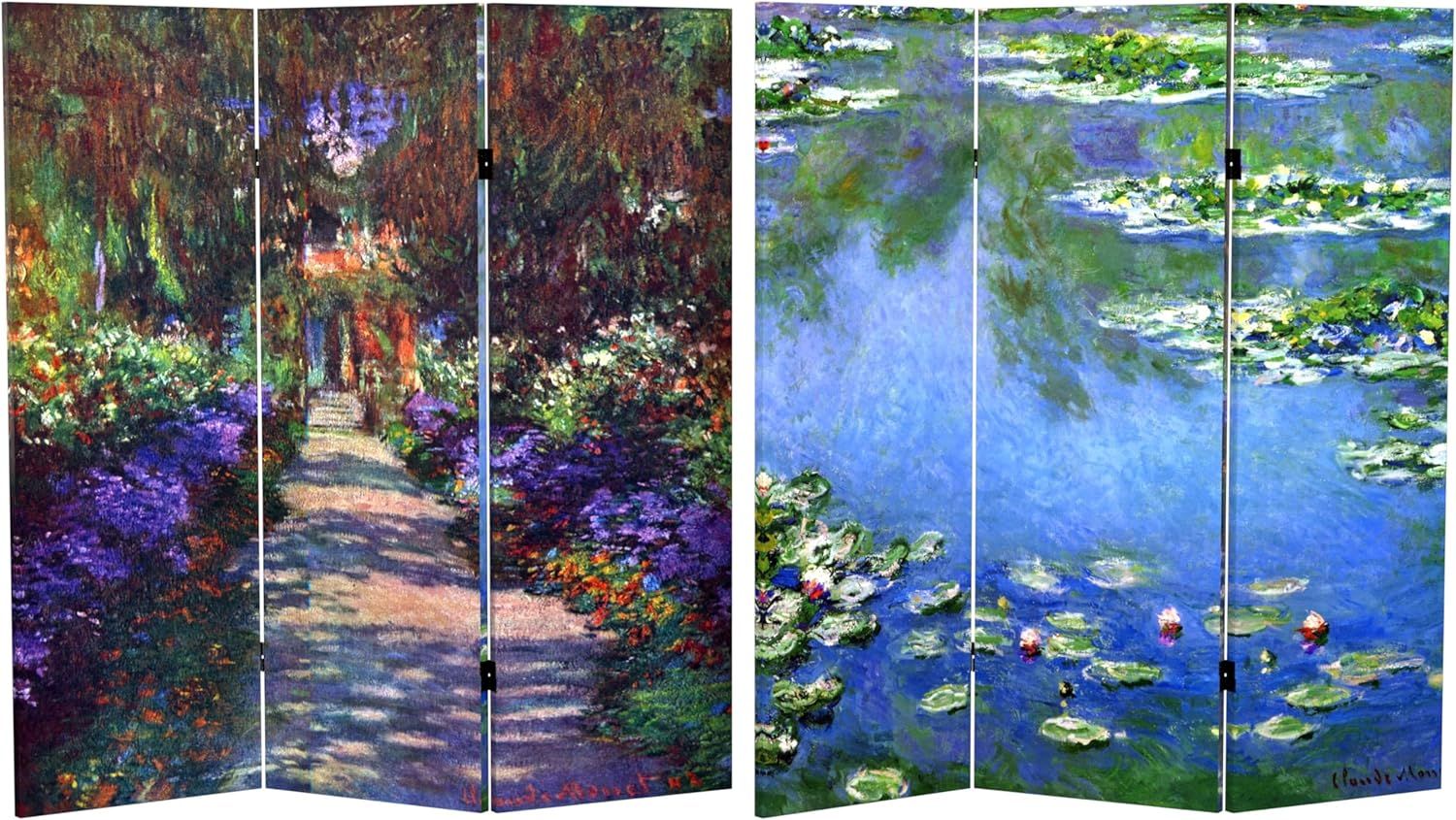 Claude Monet Water Lilies and Garden Canvas Folding Screen