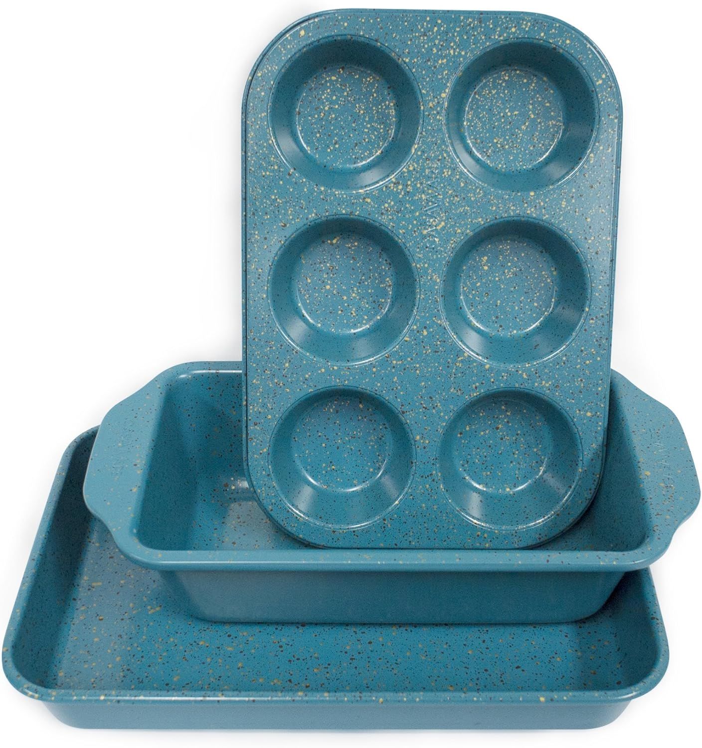 Blue Granite Ceramic Non-Stick Toaster Oven Bakeware Set