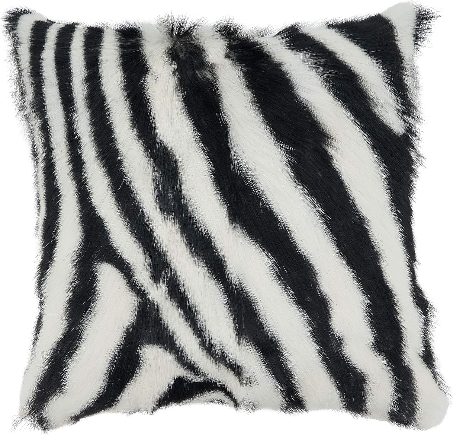 Black and White Zebra Goat Fur Square Throw Pillow 18"