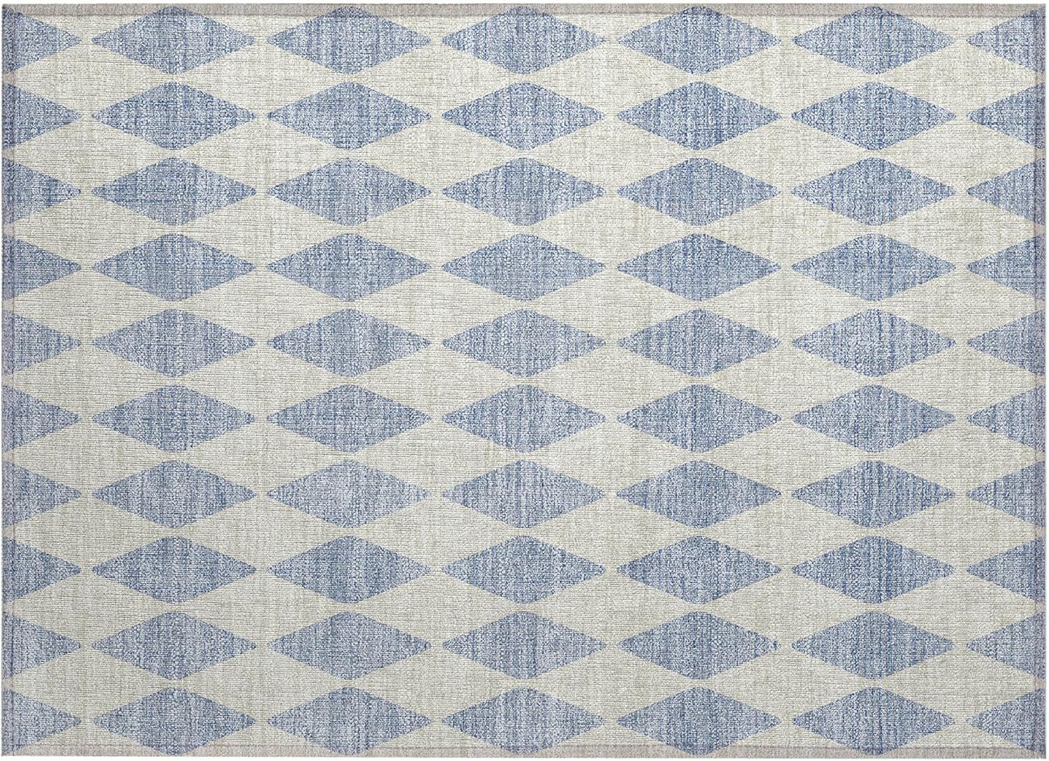 Sky Blue Diamond Pattern Washable Synthetic Rug 1'8"x2'6"