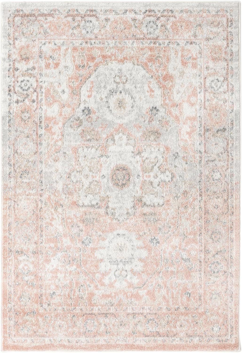 Rose Pink Medallion 4' x 6' Synthetic Area Rug