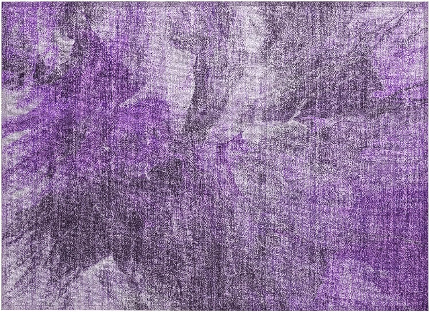 Purple Rectangular Machine-Washable Synthetic Area Rug