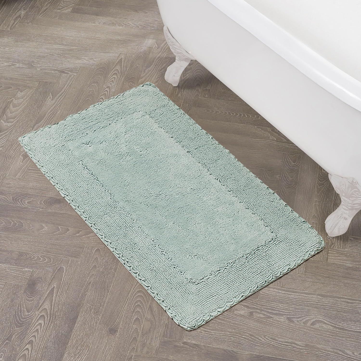 Aqua Cotton Bath Rug with Ruffled Border, 27" x 45"