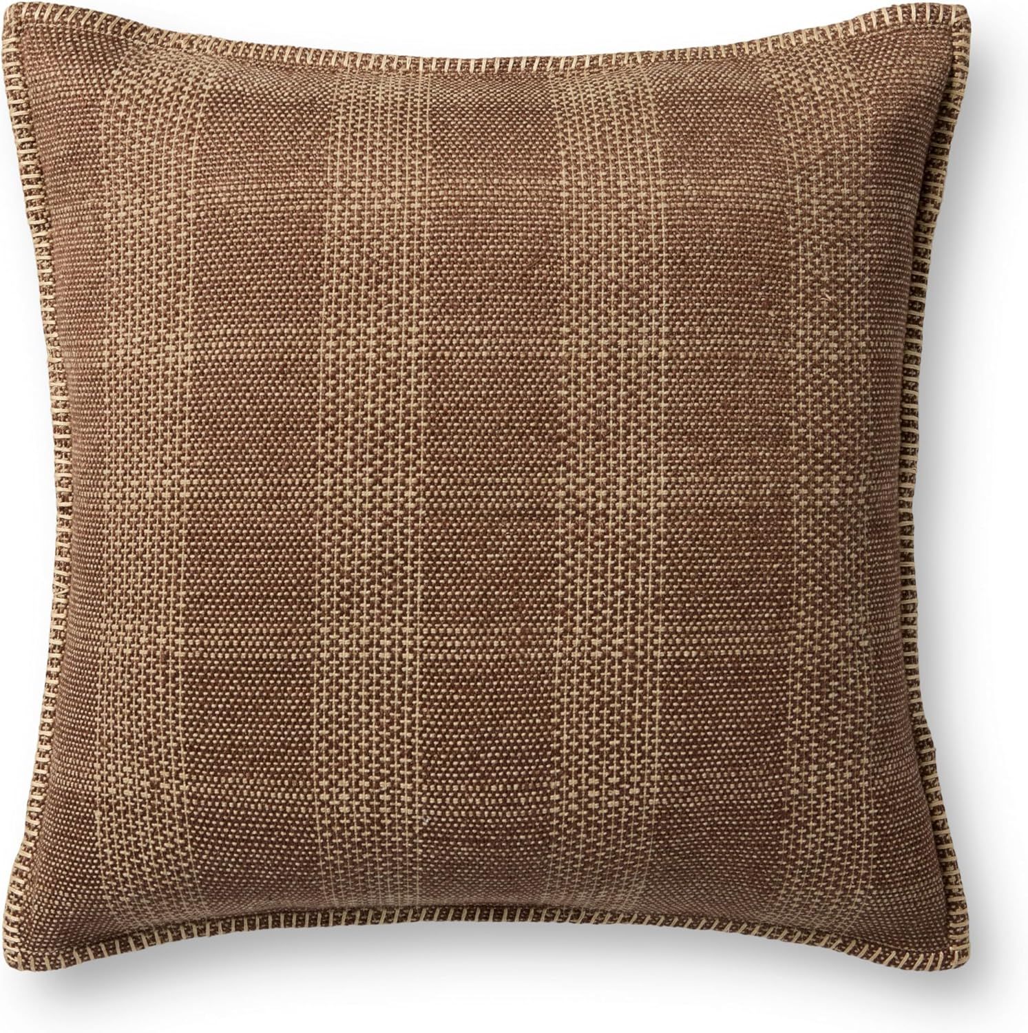 Brown and Tan Plaid Jute Cotton 20'' x 20'' Pillow Cover