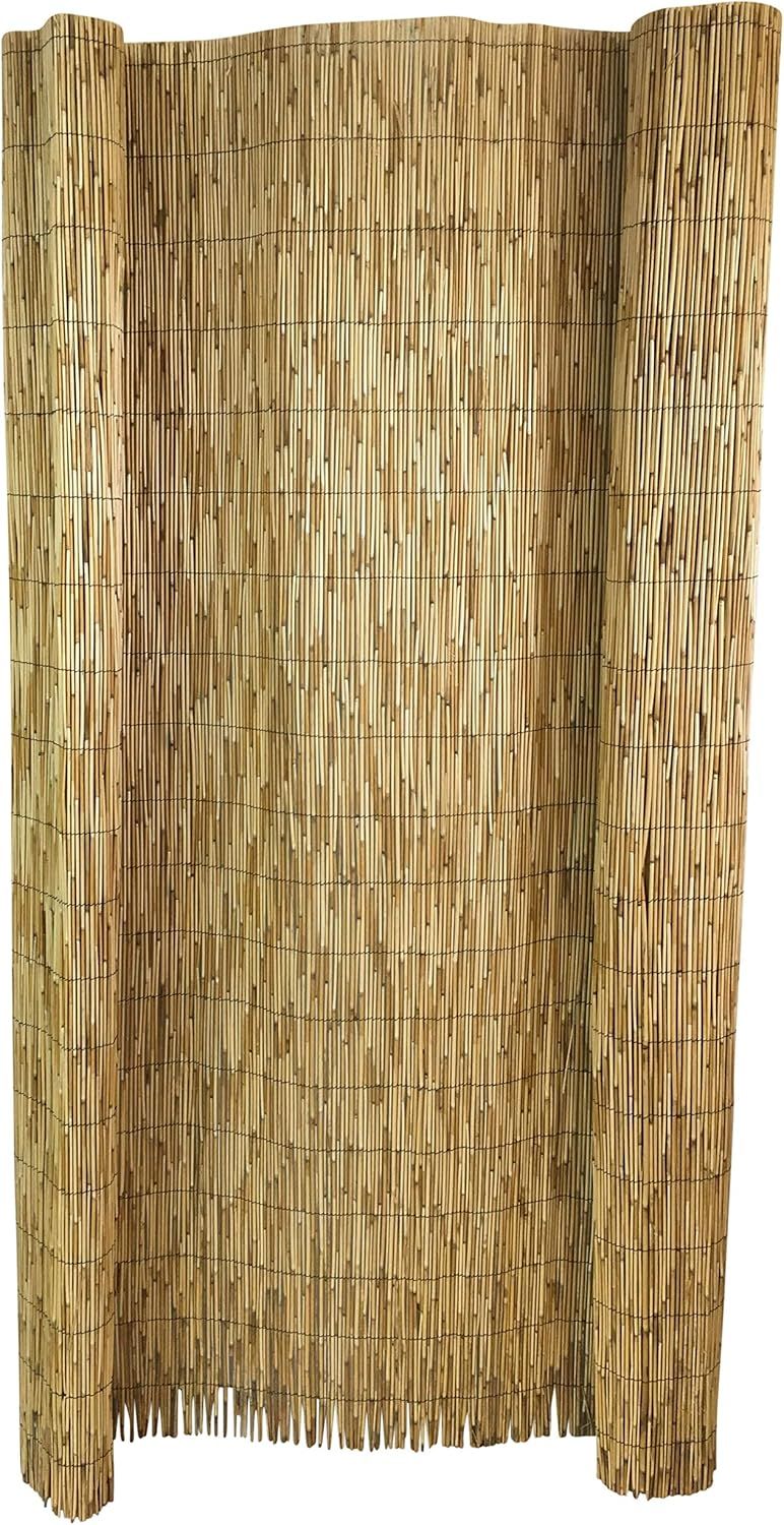 Natural Bamboo Reed Garden Fence with Black Nylon Coated Wire, 6'H x 14'L