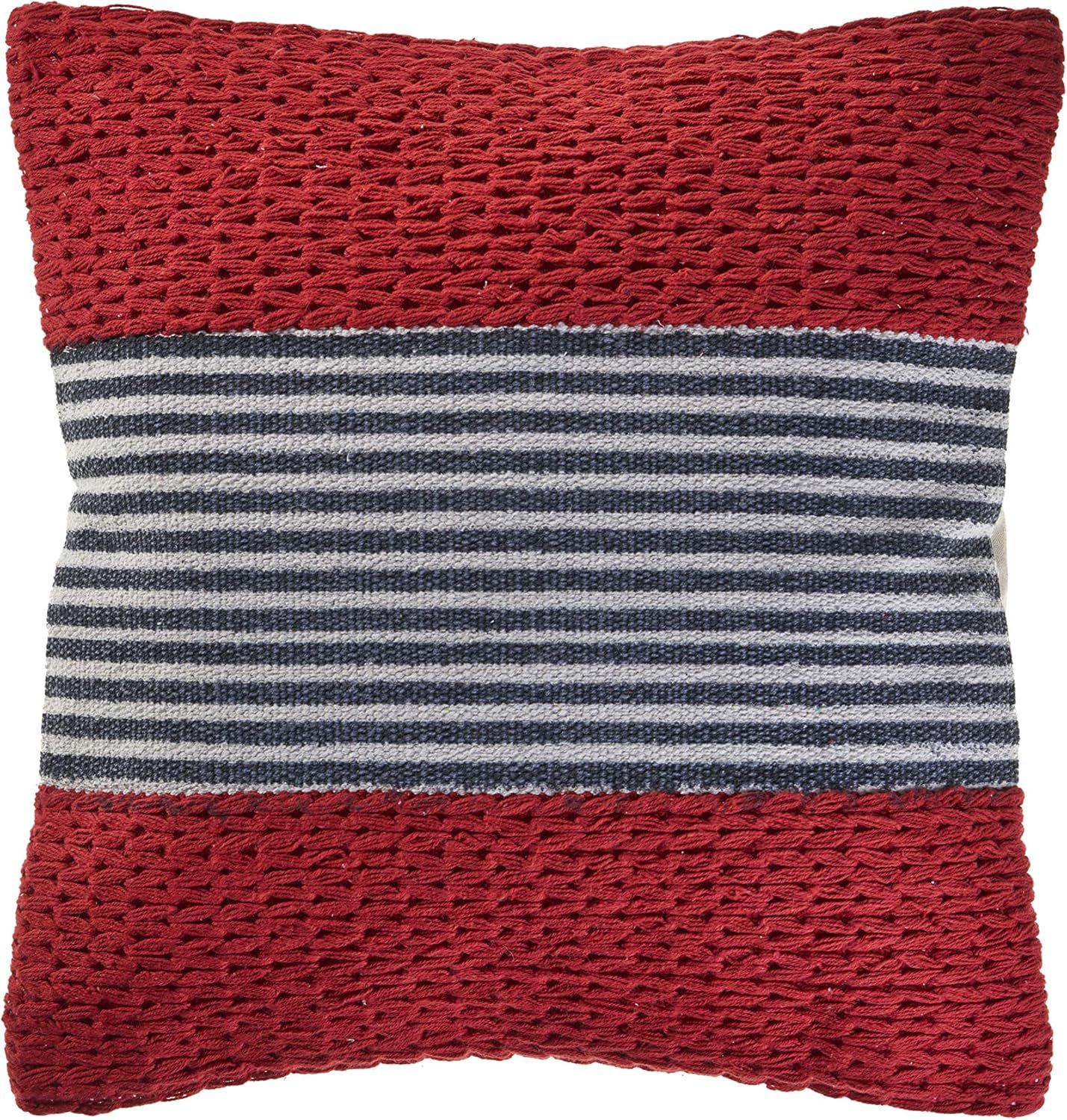 Red and Blue Nautical Striped Square Throw Pillow