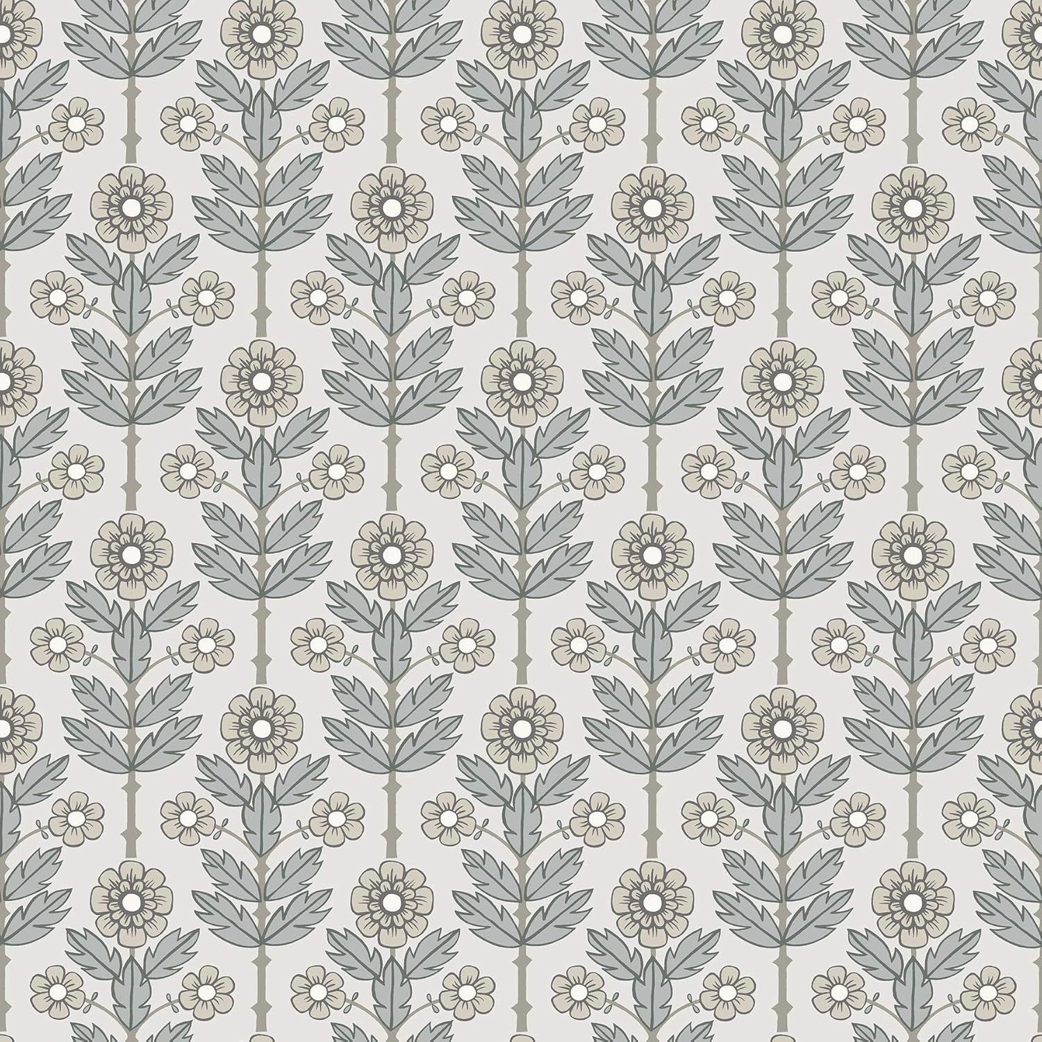 Aya White and Mint Floral Non-Pasted Wallpaper