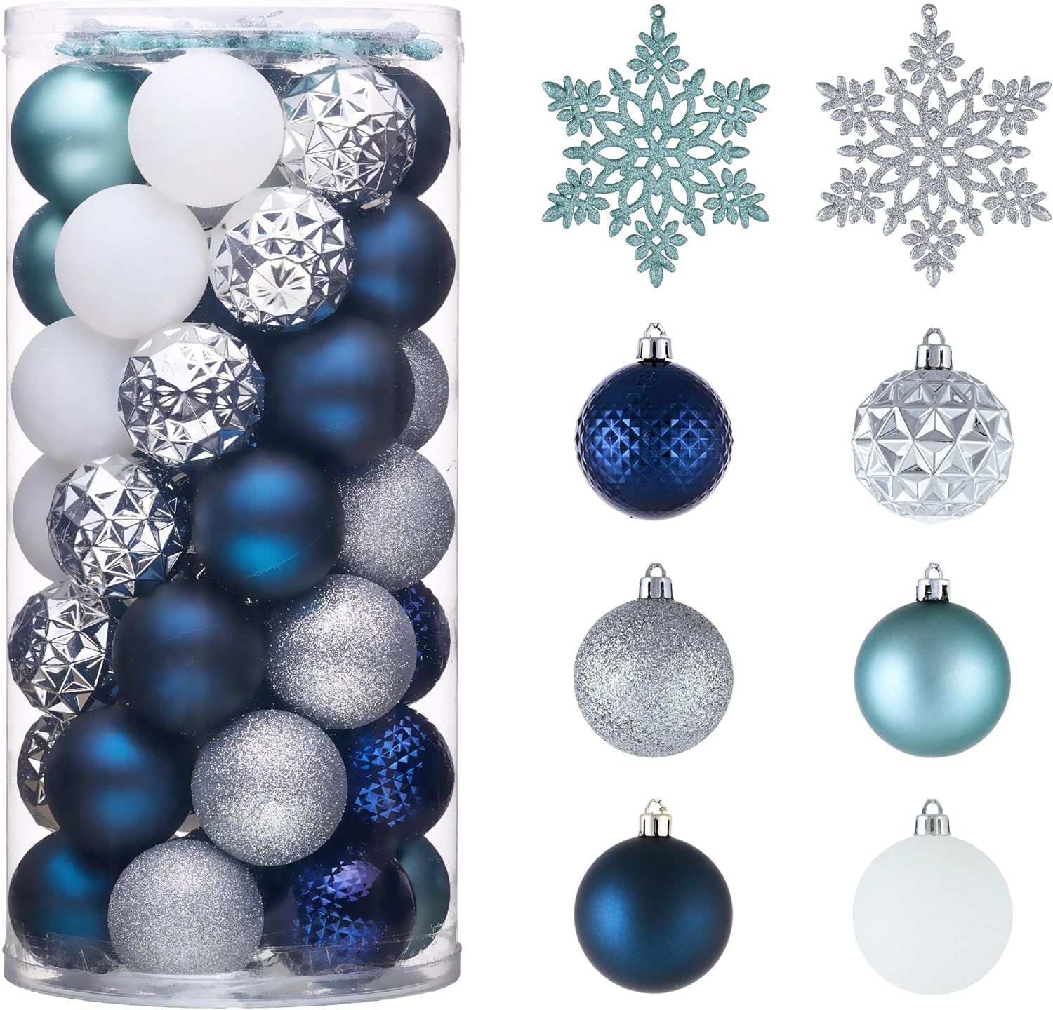 Navy Blue and Silver Shatterproof Plastic Halloween Ornament Set, 50 Pieces