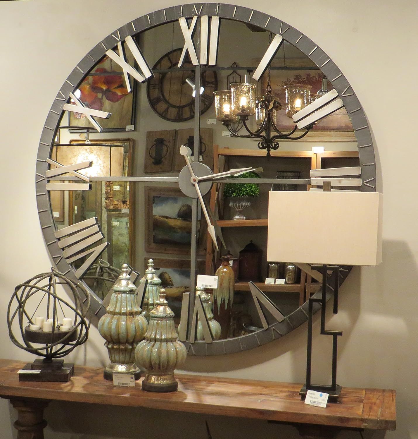 Oversized Industrial Bronze Mirrored Round Wall Clock