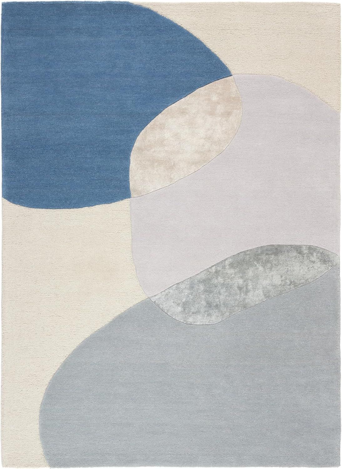 Beige and Blue Abstract Wool and Viscose 6' x 9' Rug