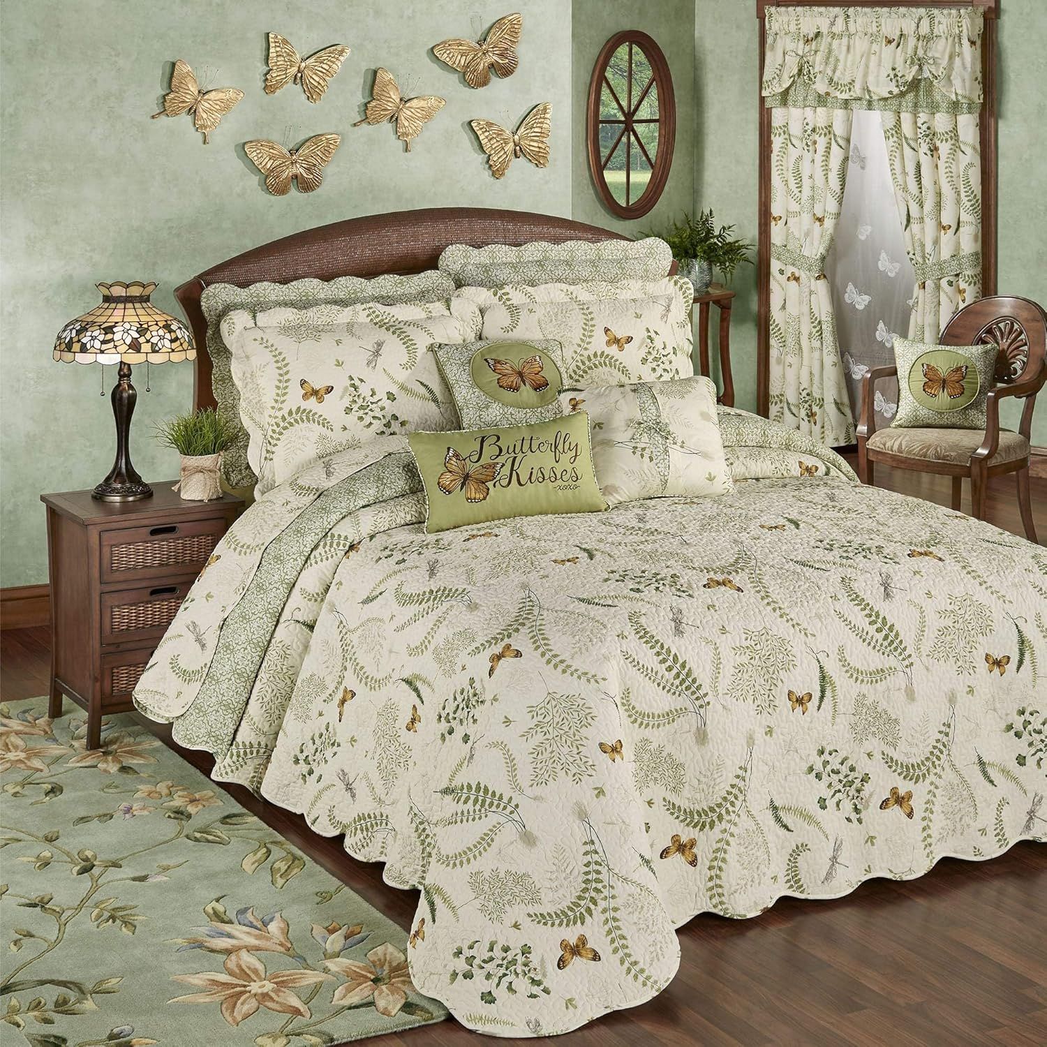 Butterfly Eden Gray Cotton Reversible California King Bedspread