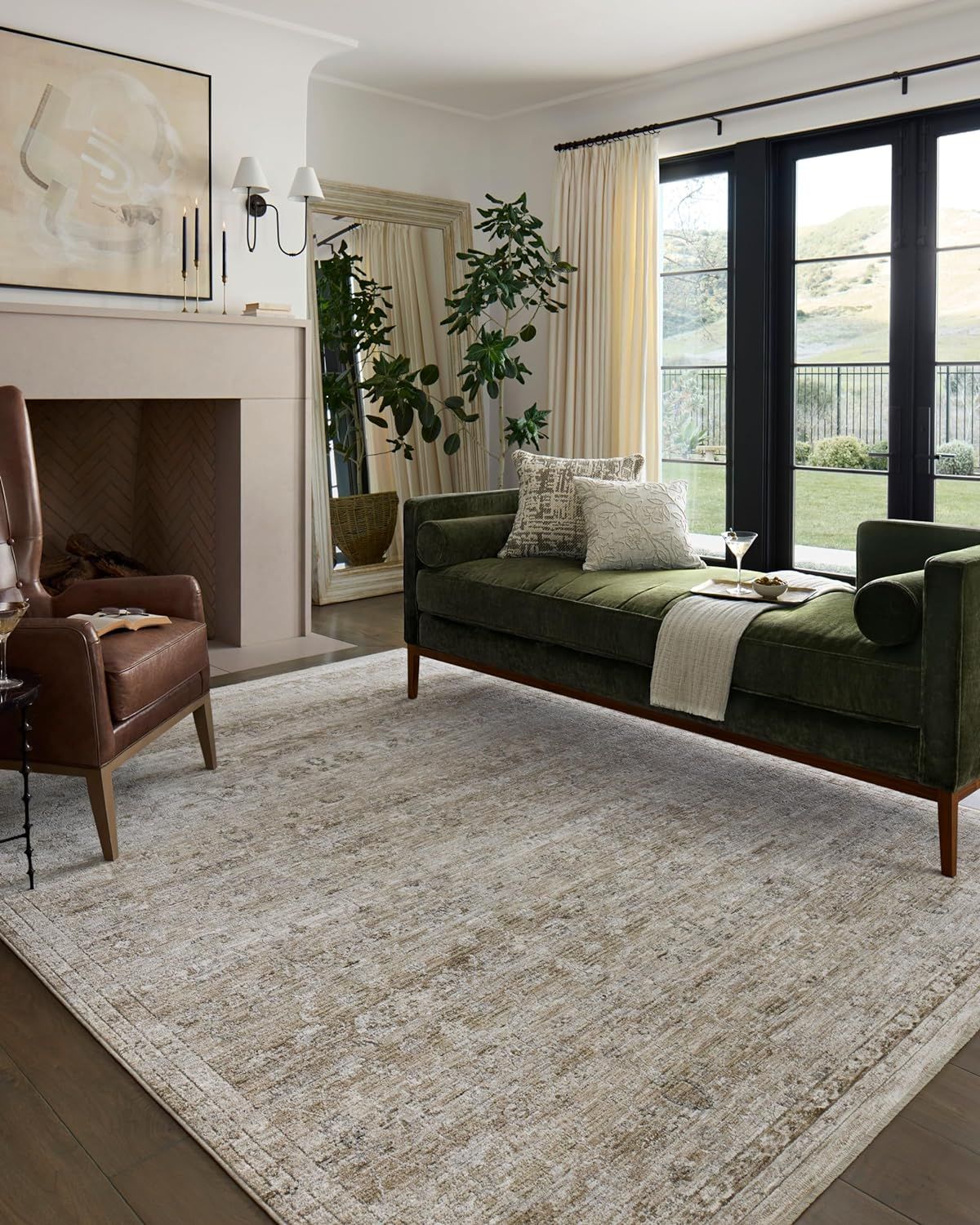 Ivory and Khaki Rectangular Synthetic Easy Care Rug