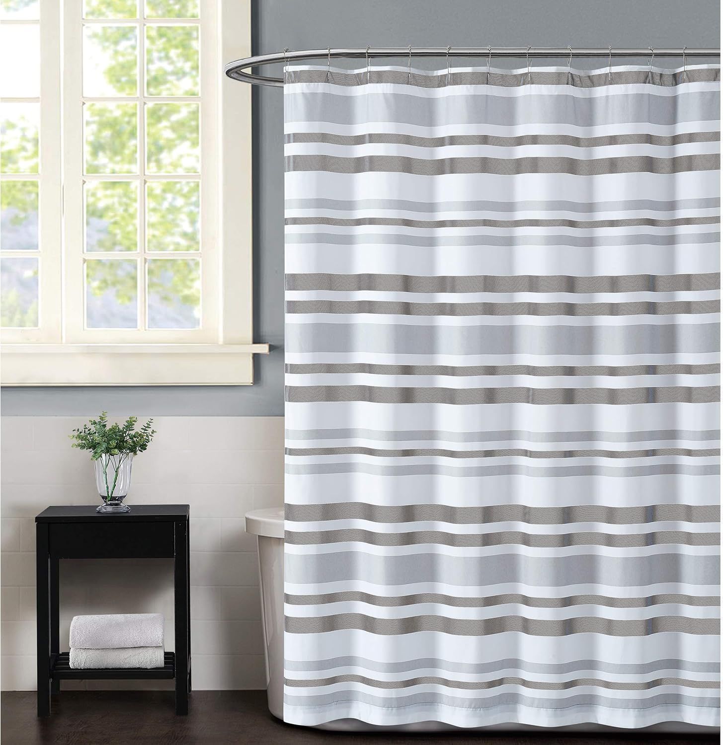 Standard Gray and White Striped Fabric Shower Curtain