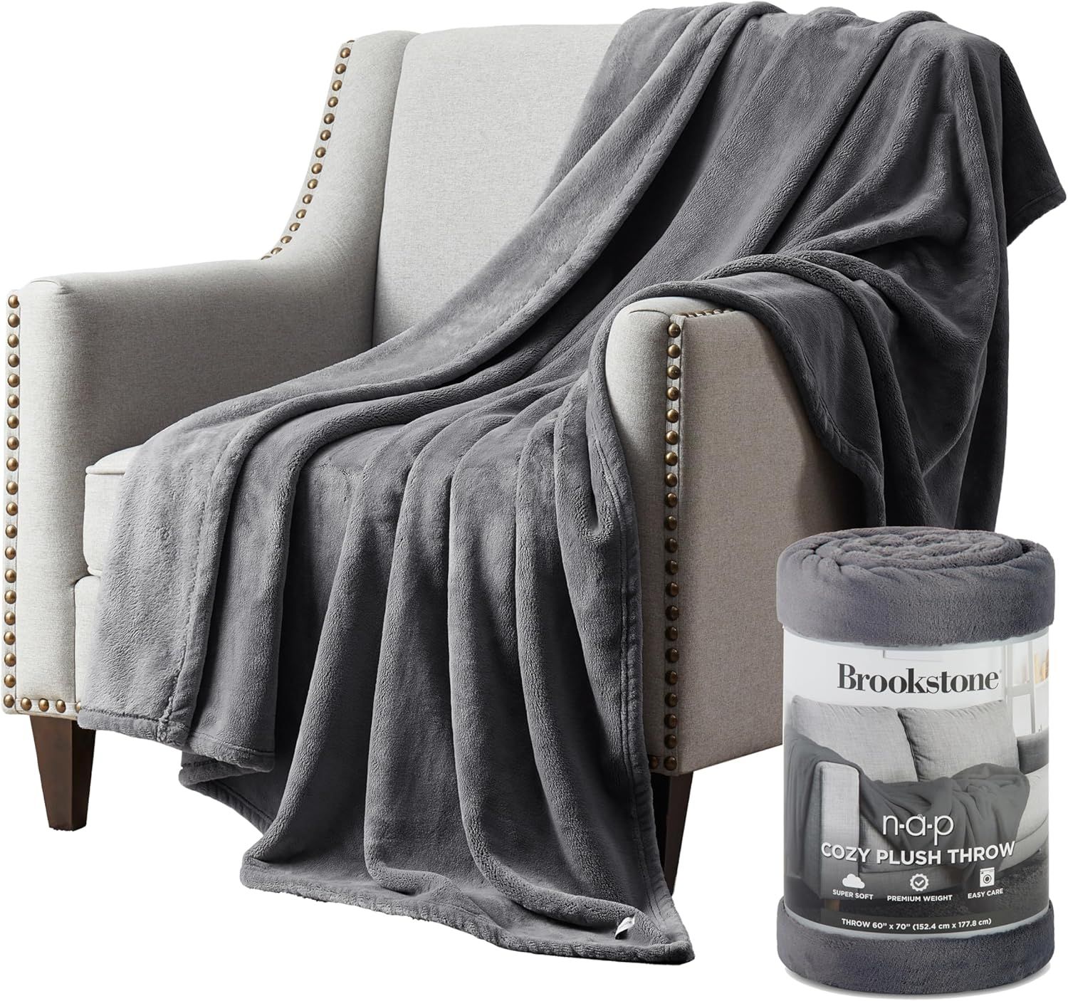 Luxurious Silver Plush Polyester Throw Blanket, 70" x 60"