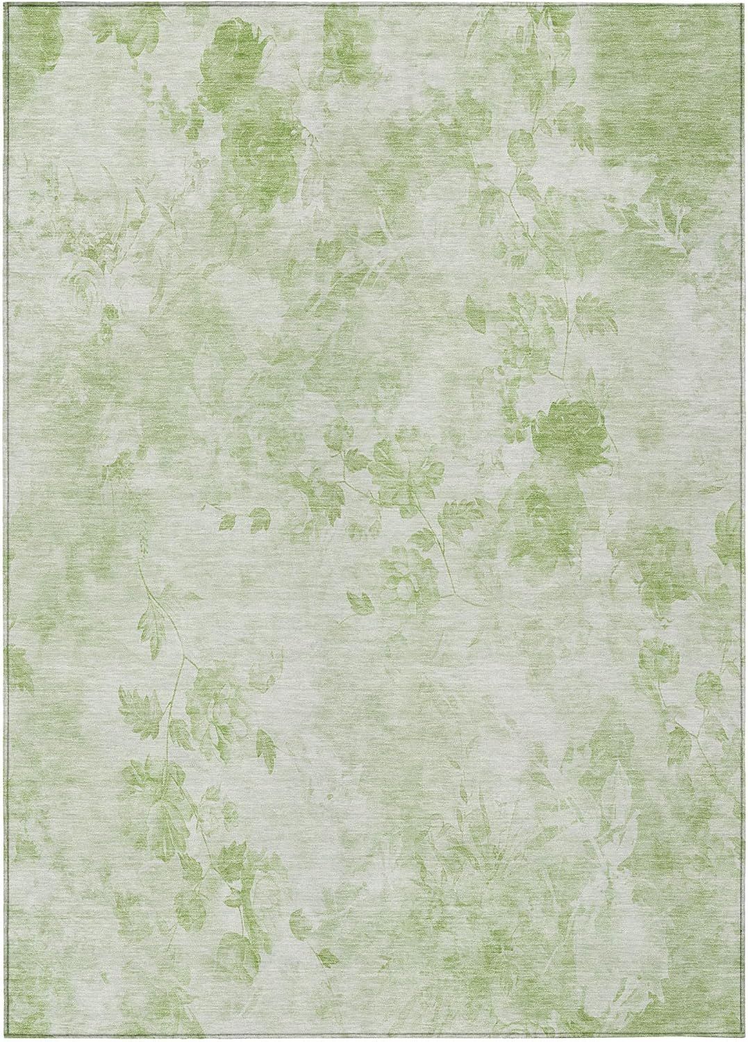 Aloe Green Floral Synthetic 8' x 10' Washable Area Rug