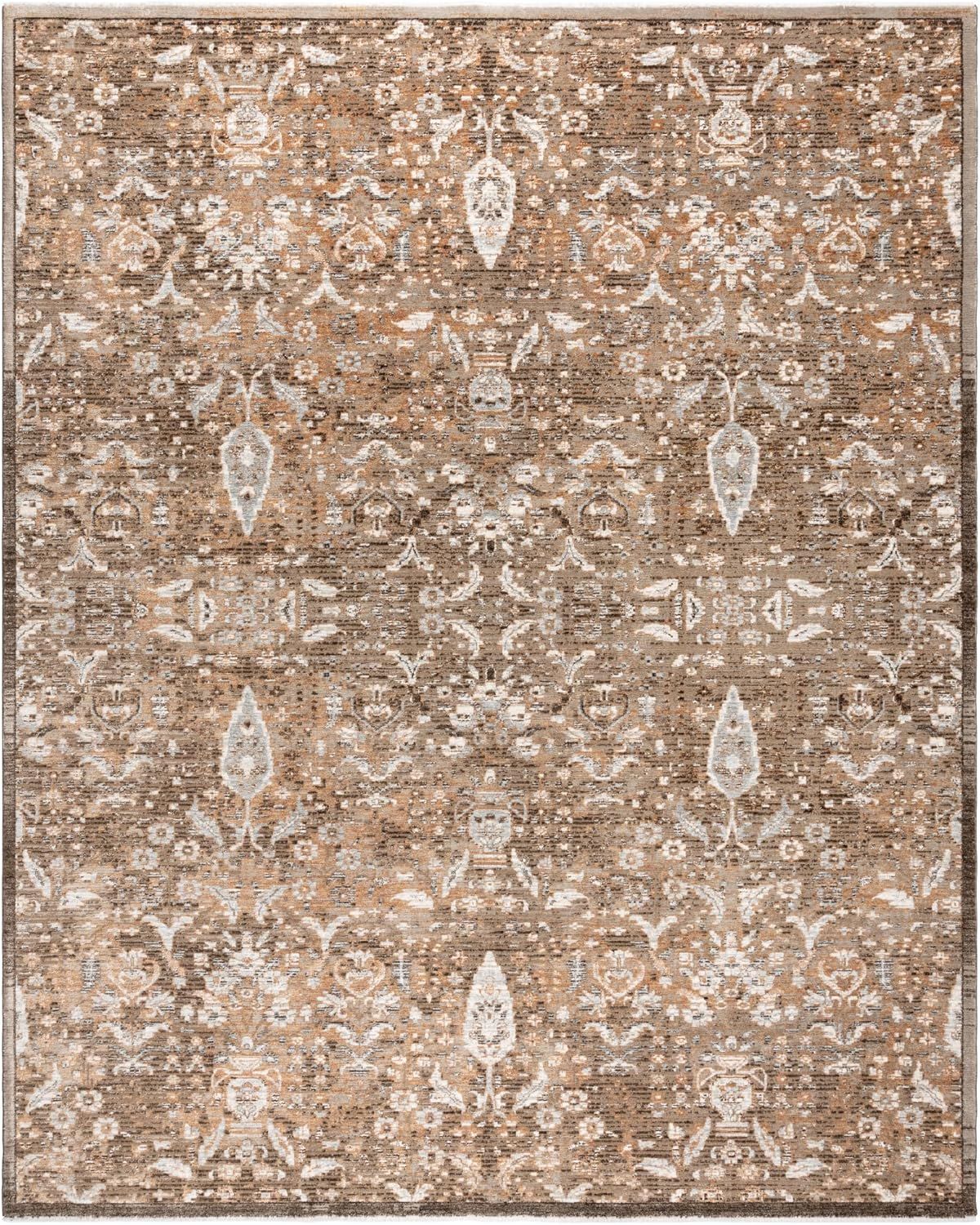 Gavi Brown and Beige Rectangular Synthetic Area Rug 9' x 12'