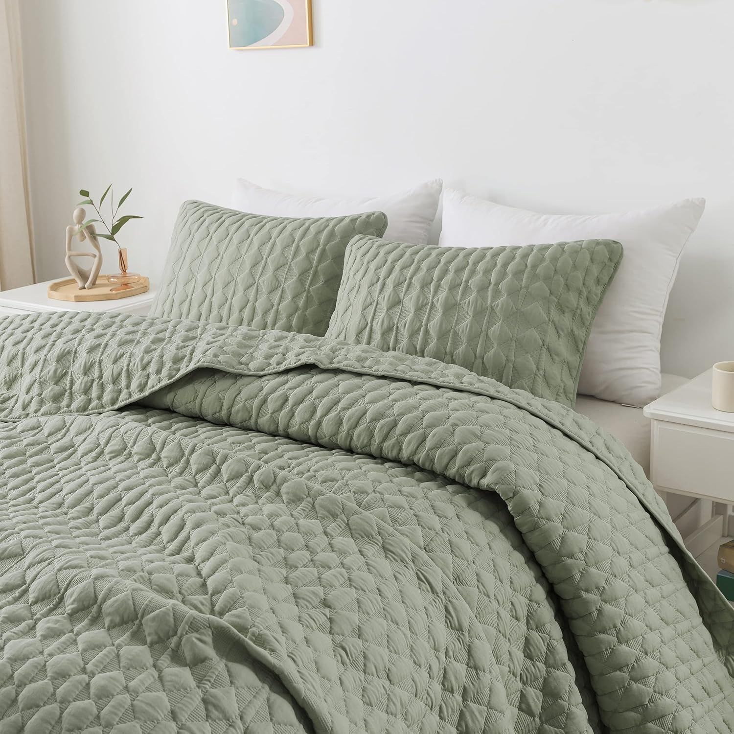 Sage Green Twin Microfiber Quilted Bedspread Set