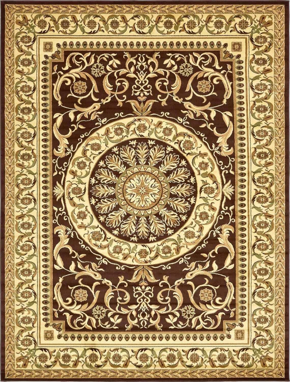 Brown and Cream Medallion Synthetic Rectangular Area Rug