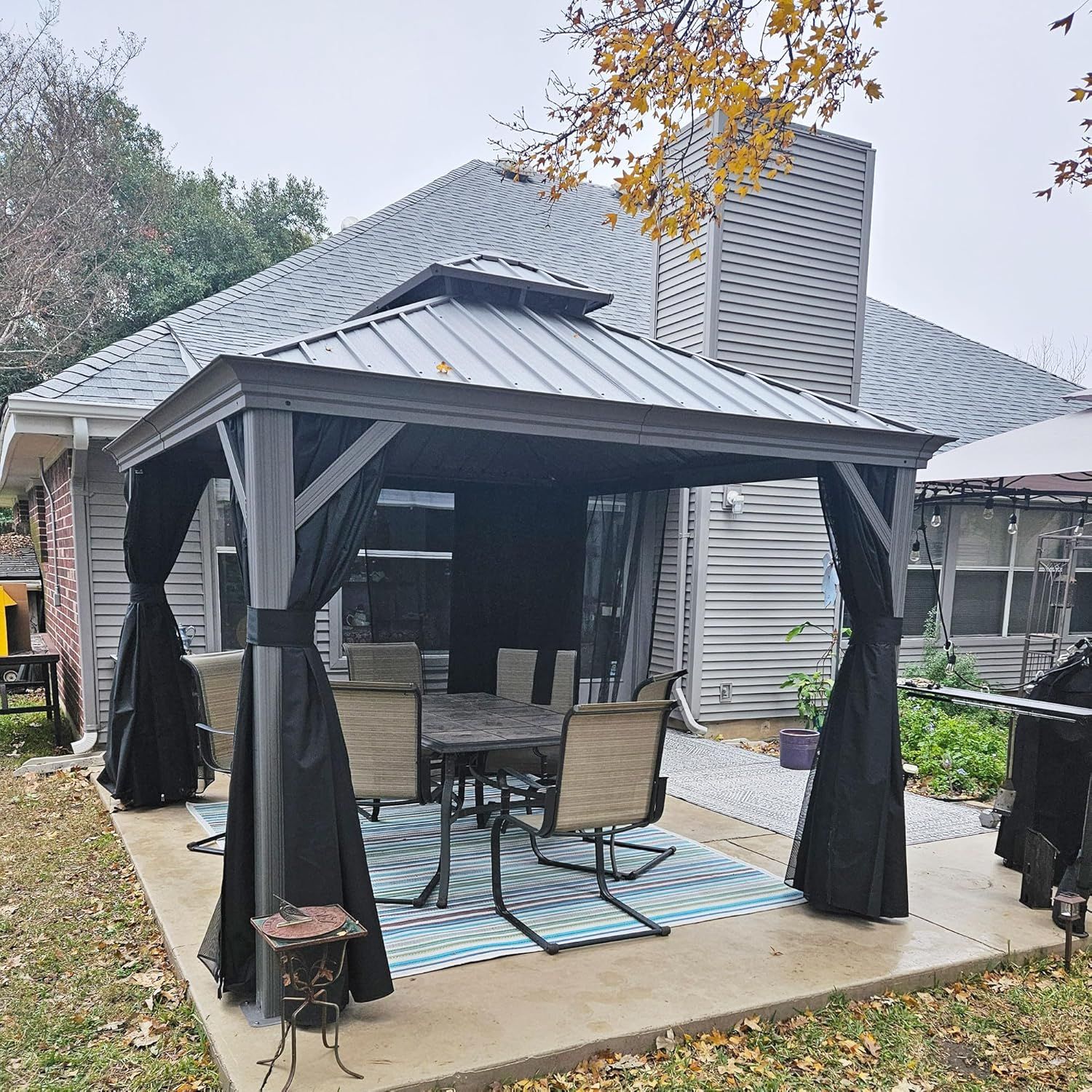 Light Grey 12' x 16' Hardtop Aluminum Gazebo with String Lights
