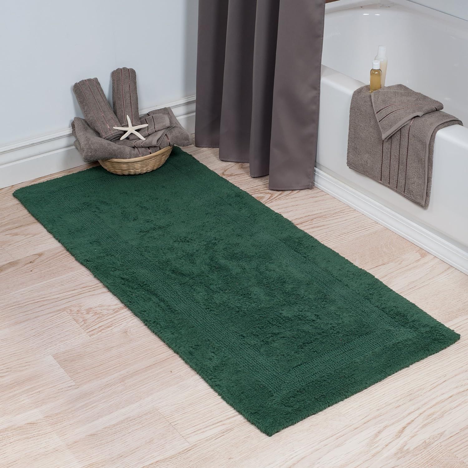 Green Cotton 24x60 Reversible Bath Rug