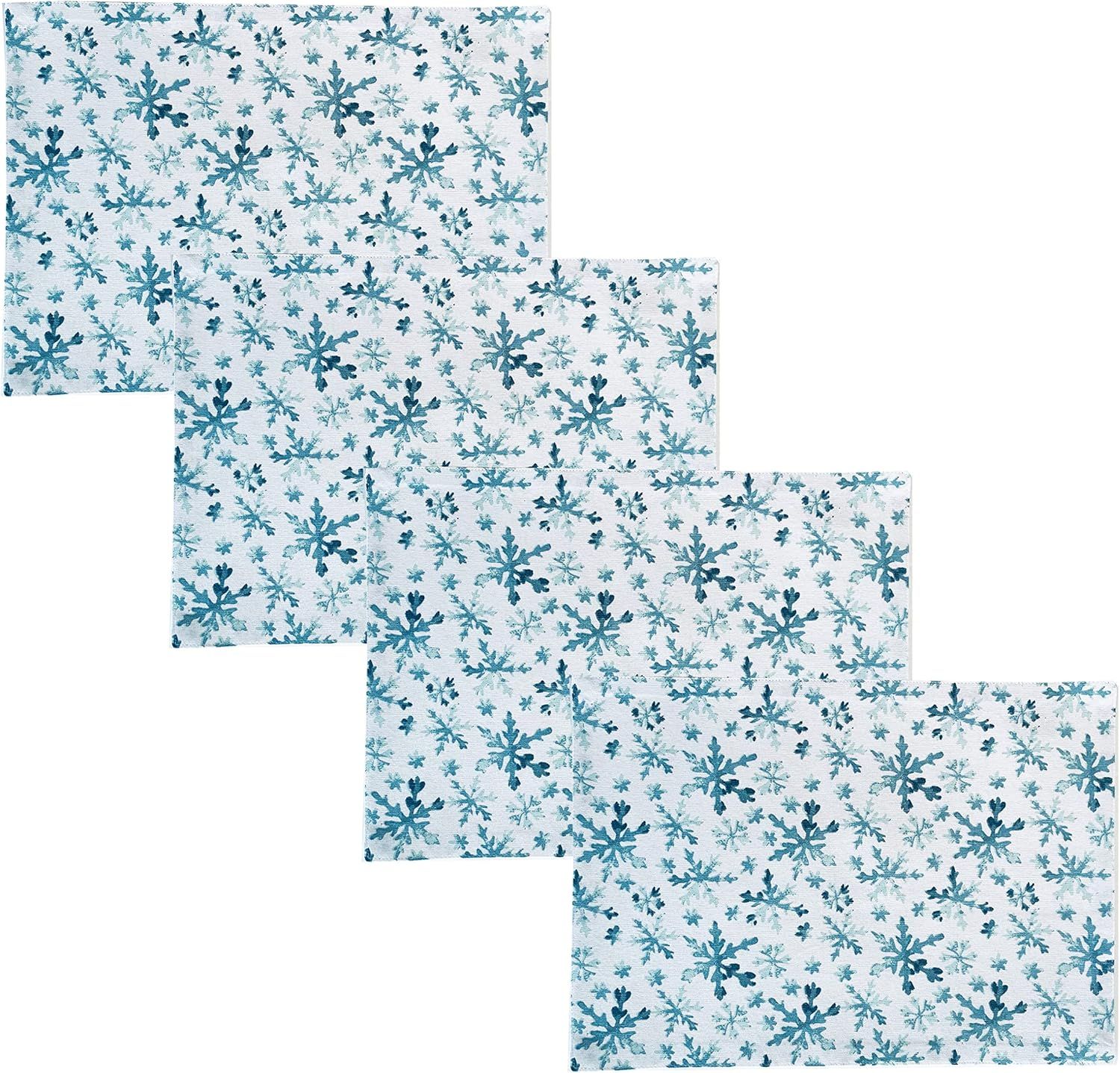 Frozen Blue Snowflakes Cotton Christmas Placemats, Set of 4