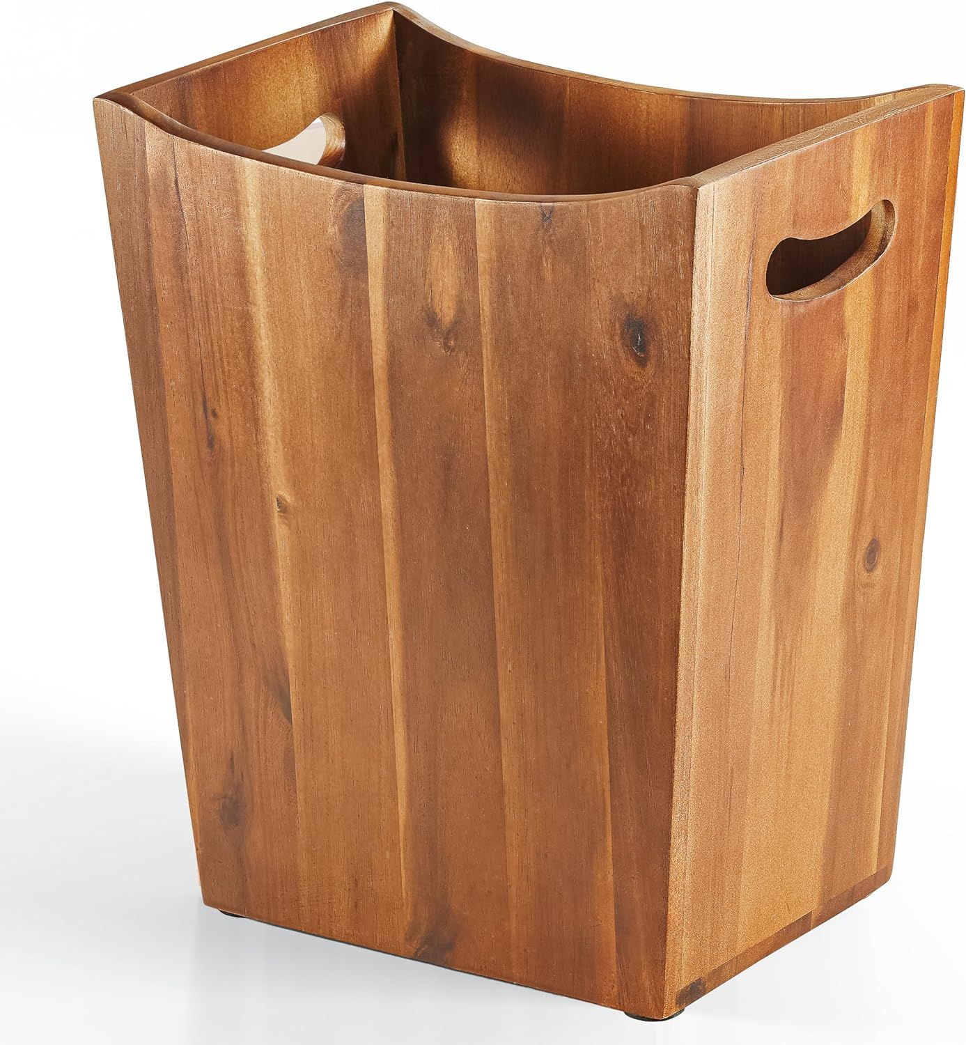 Acacia Wood Small Waste Basket with Handles