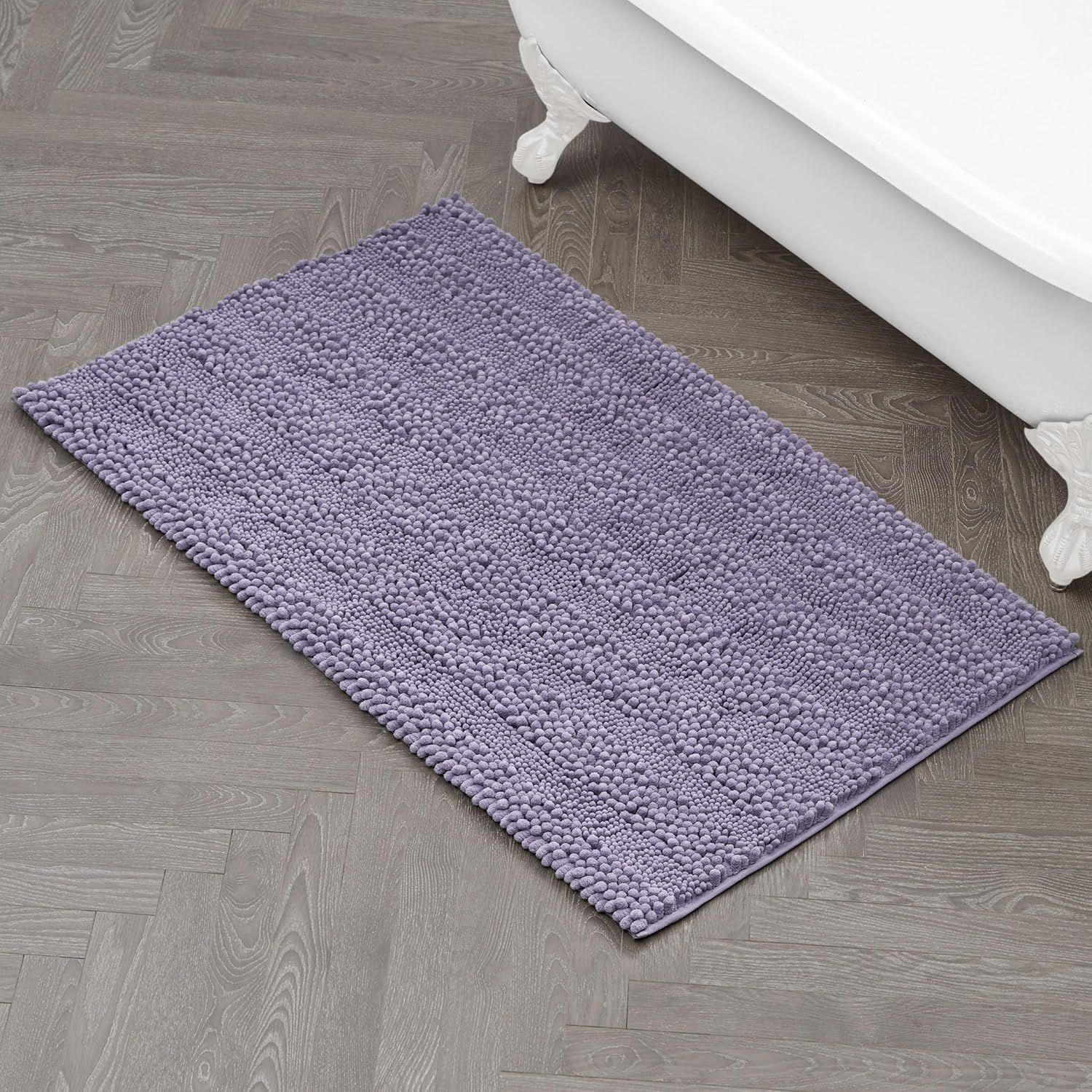 Wisteria Purple Chenille Non-Slip Polyester Bath Mat, 27" x 45"