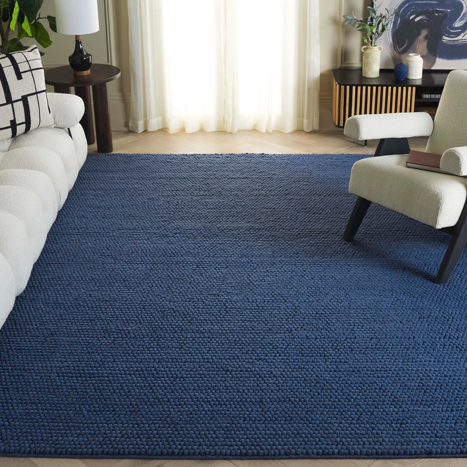 Navy Blue Hand-Tufted Wool and Cotton 9' x 12' Area Rug