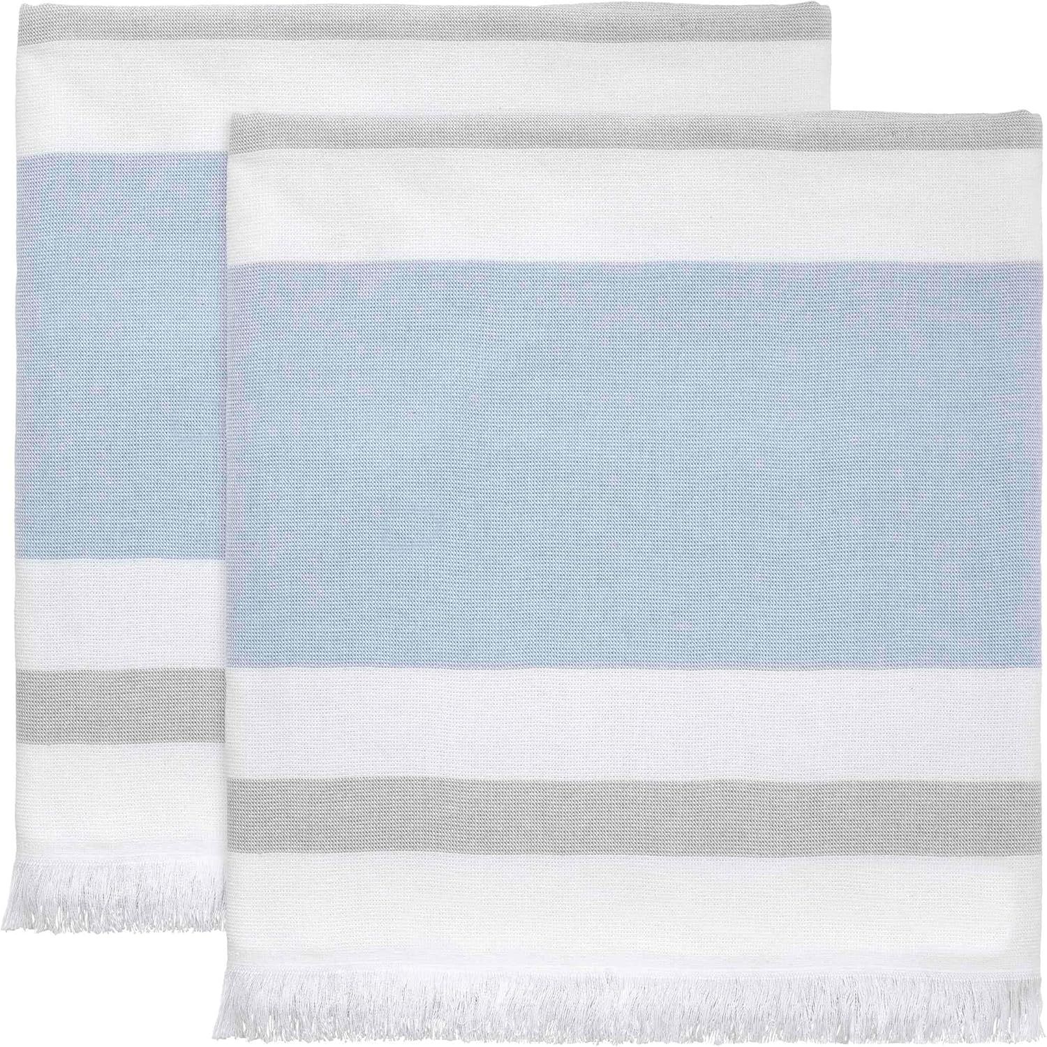 Blue and White Cotton Striped Bath Sheet Set