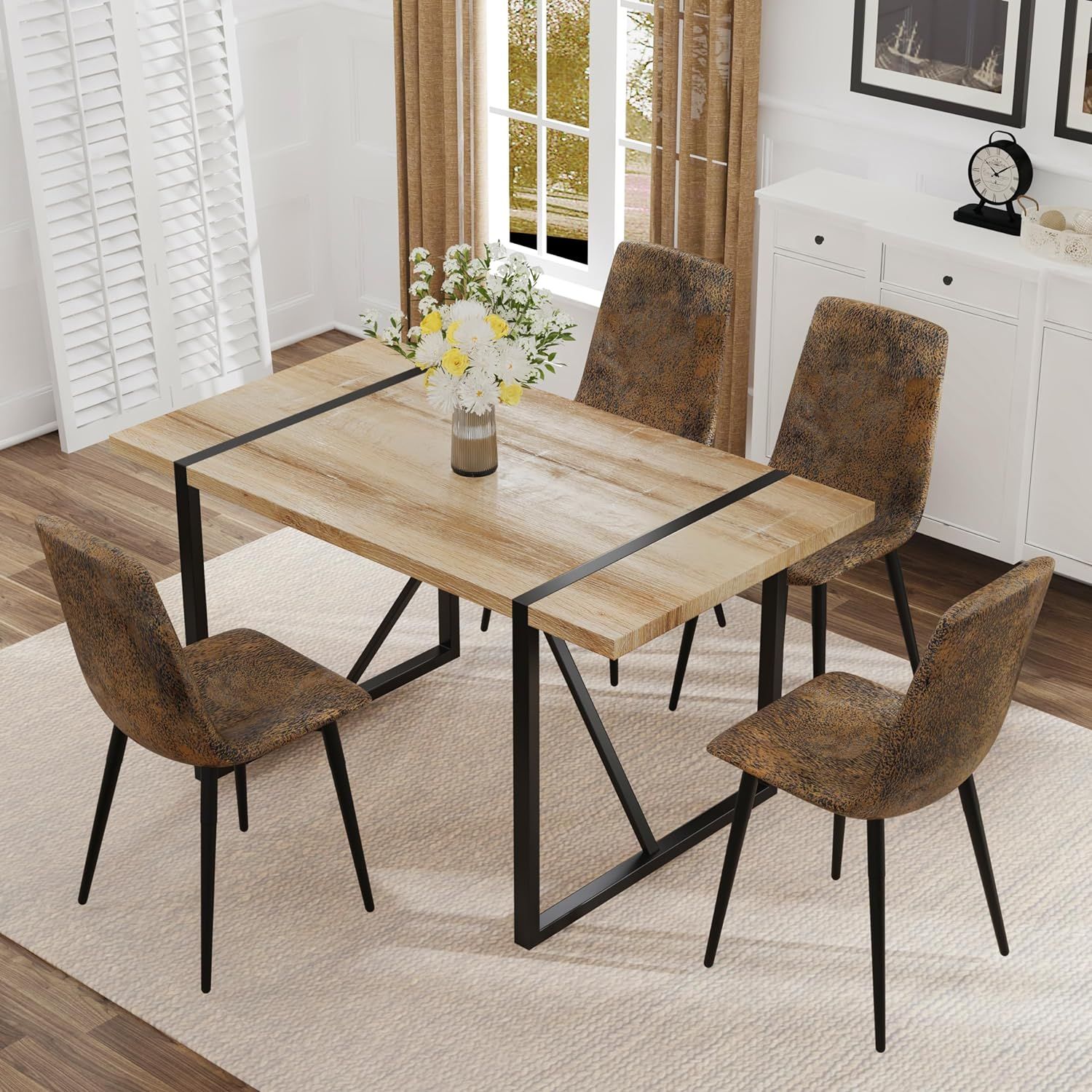 Modern Industrial 5-Piece Light Brown Wood Dining Set