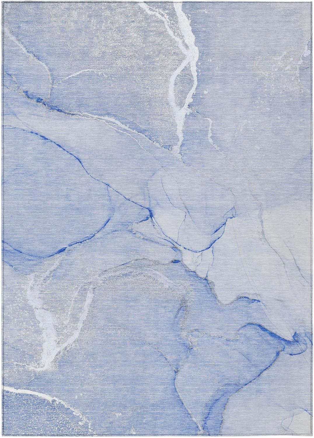 Blue Synthetic Flat Woven Reversible 5' x 7' Rug