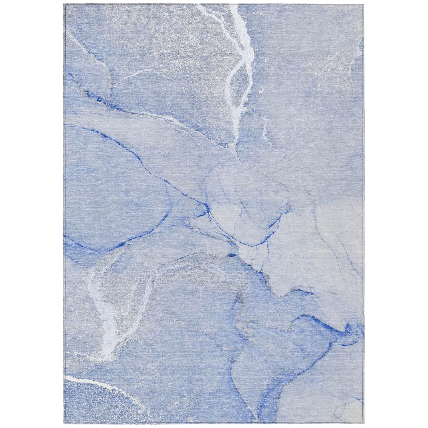 Blue Synthetic Flat Woven Reversible 5' x 7' Rug