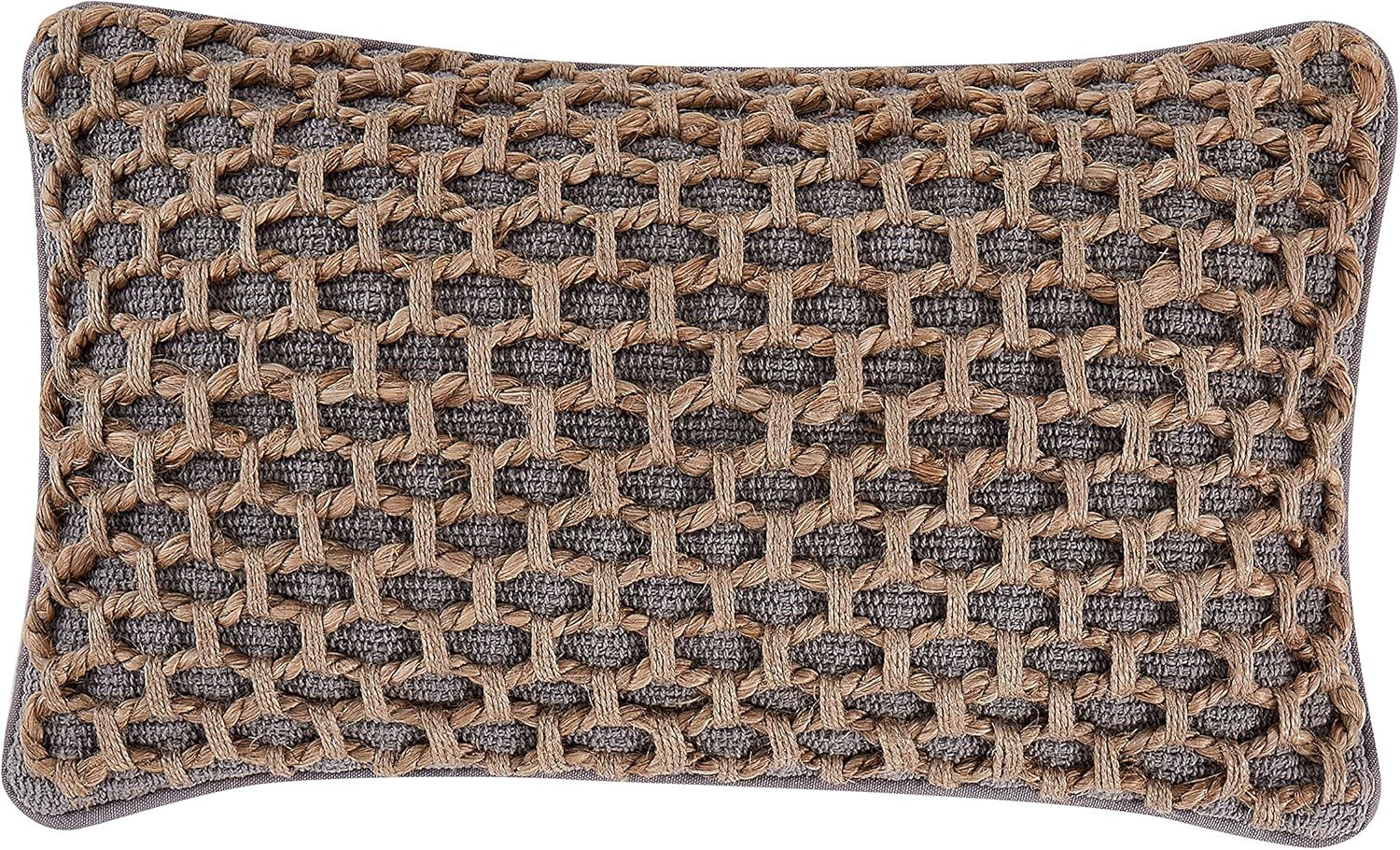 Coastal Brown and Gray Jute Accent Pillow with Rope Trim