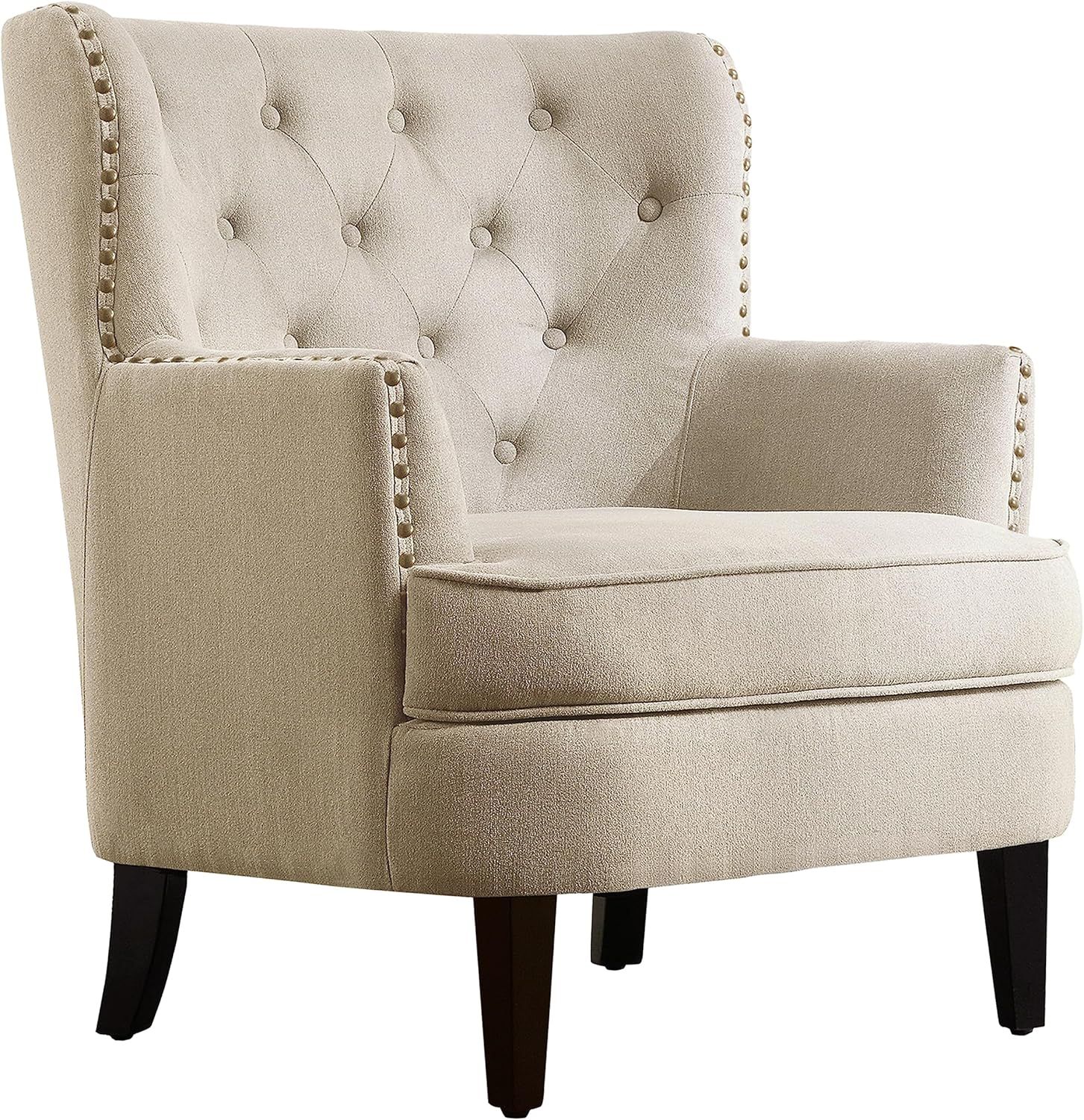 Beige Velvet Tufted Mid-Century Modern Accent Chair