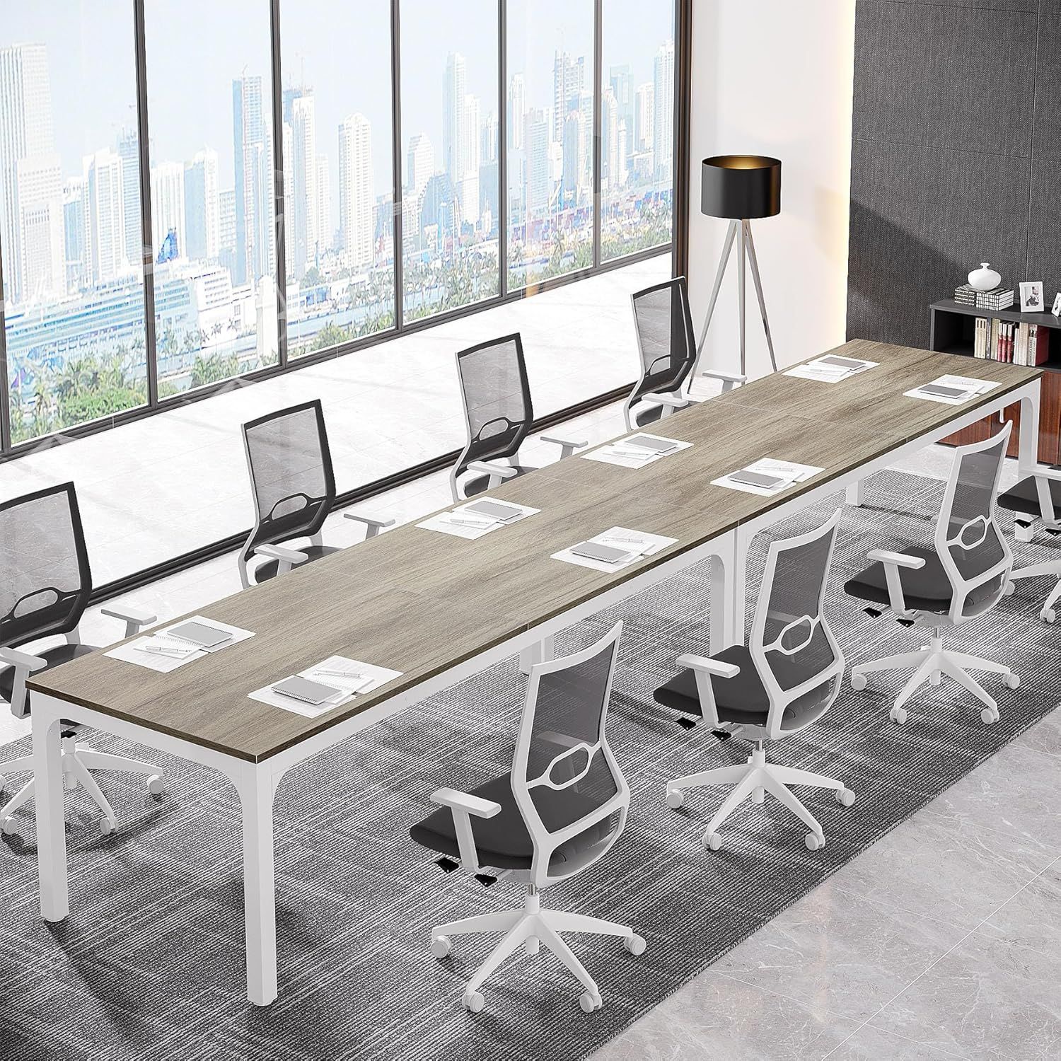 Tribesigns 13ft Light Brown Engineered Wood Conference Table Set