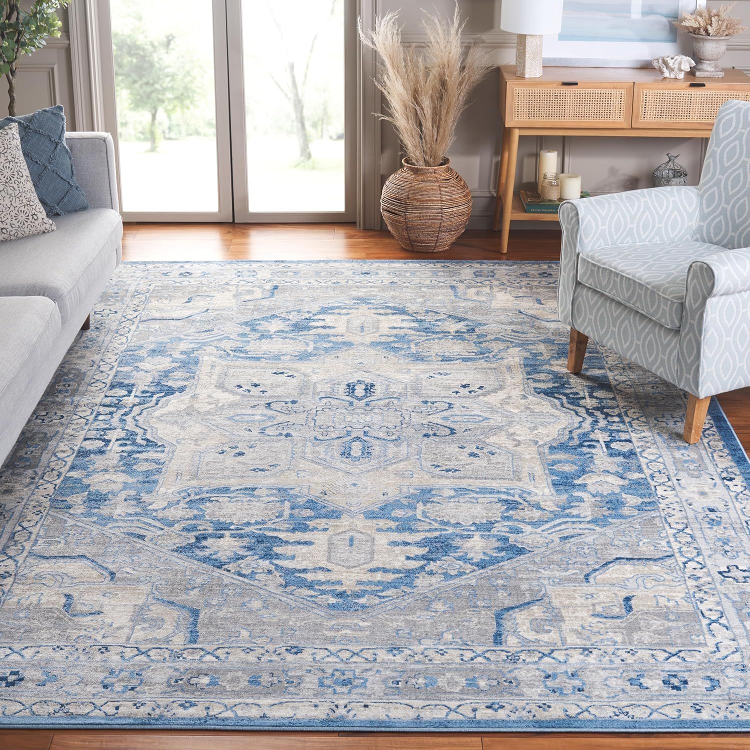 Brentwood 9' x 12' Blue and Grey Synthetic Area Rug