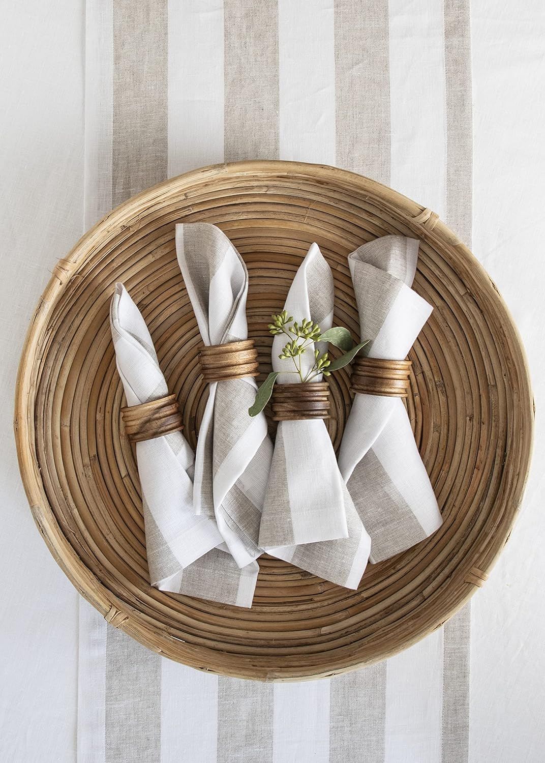 Natural and White Cabana Stripe Linen Napkins Set of 4