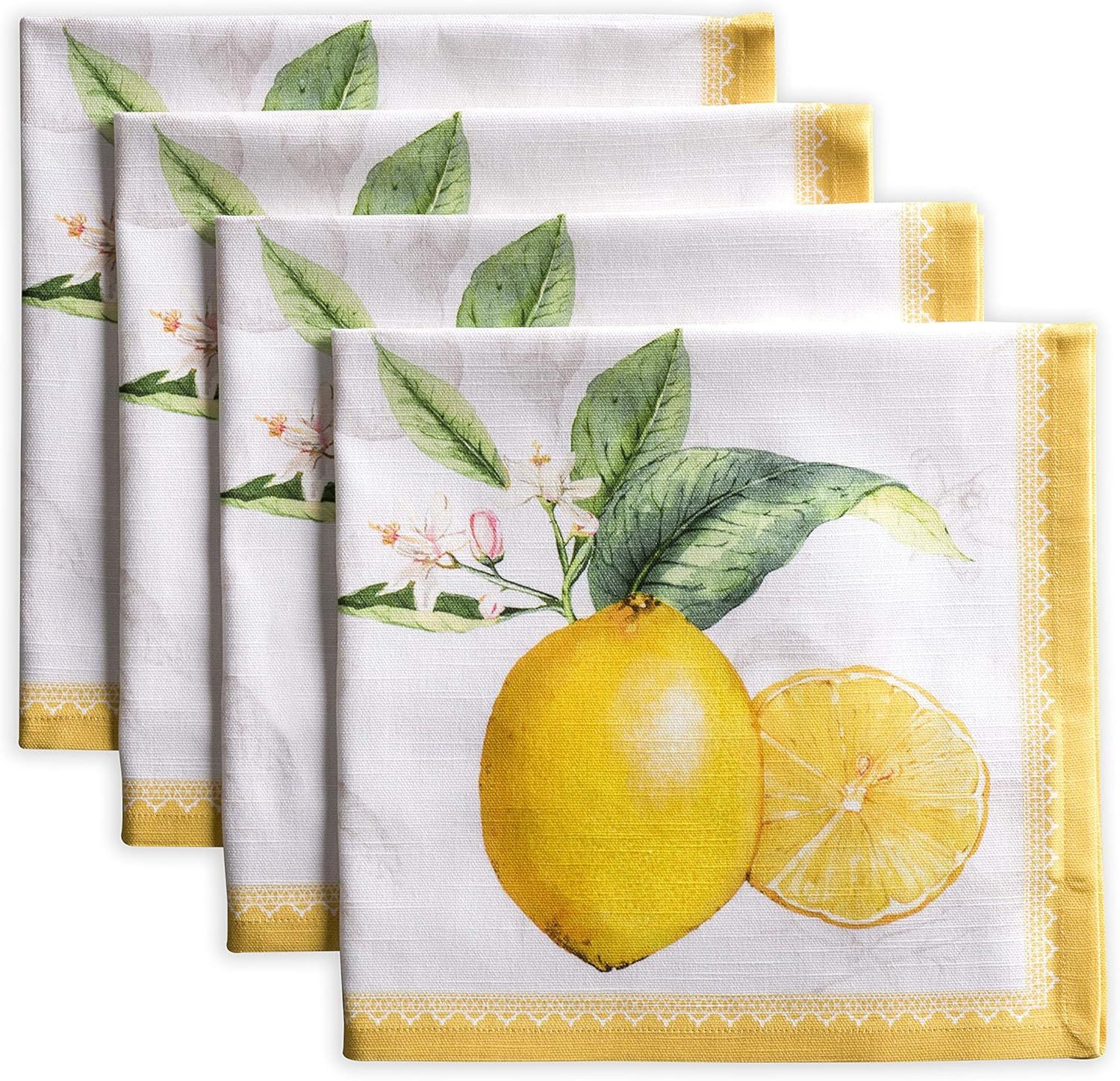 Limoncello Yellow and White Cotton Square Napkin Set