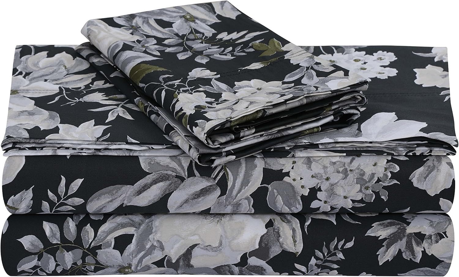 Charcoal Floral Cotton Sateen Standard Pillowcase Set